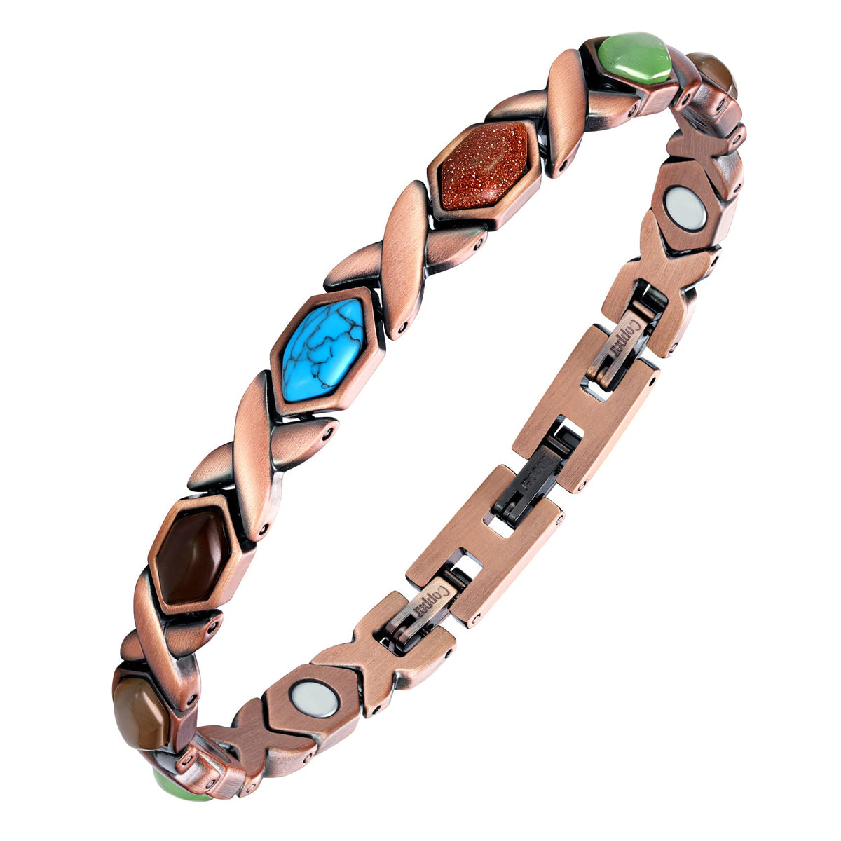 Feraco copper bracelet for women with turquoise inlay adds everyday elegance.