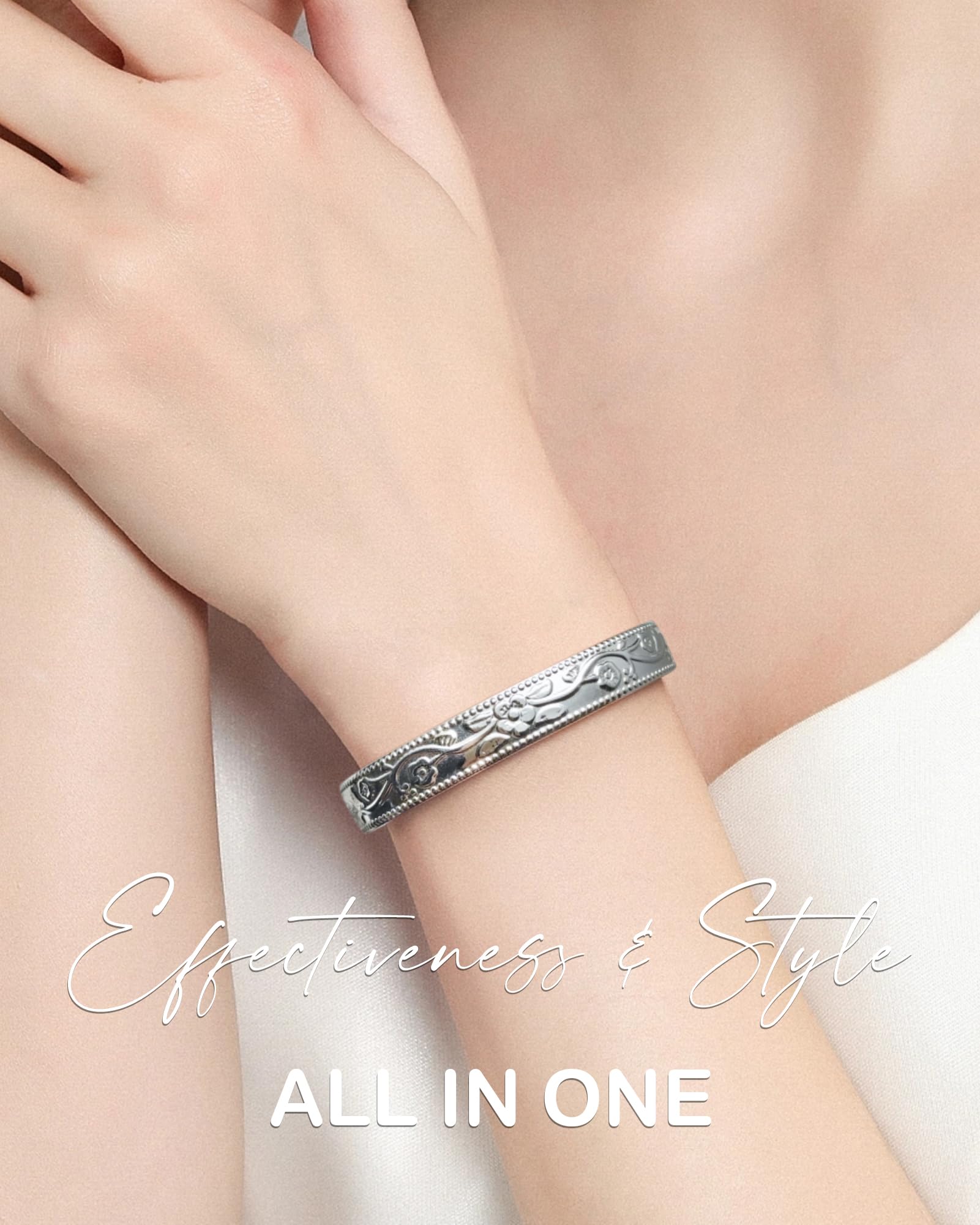 Feraco copper bracelet worn on the wrist with a watch for a coordinated look.