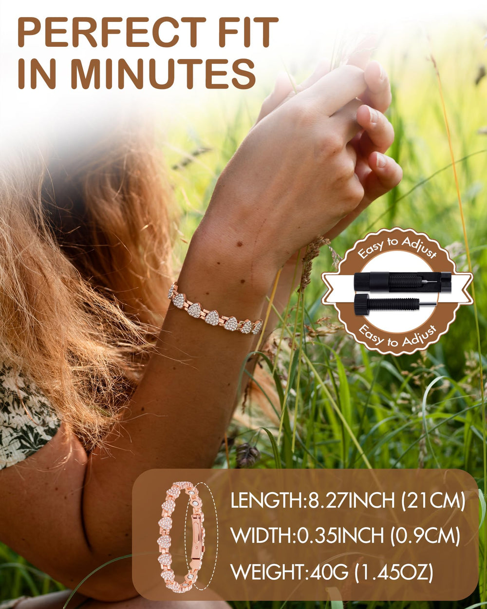 Feraco rose-gold copper bracelet with a subtle, durable shine.