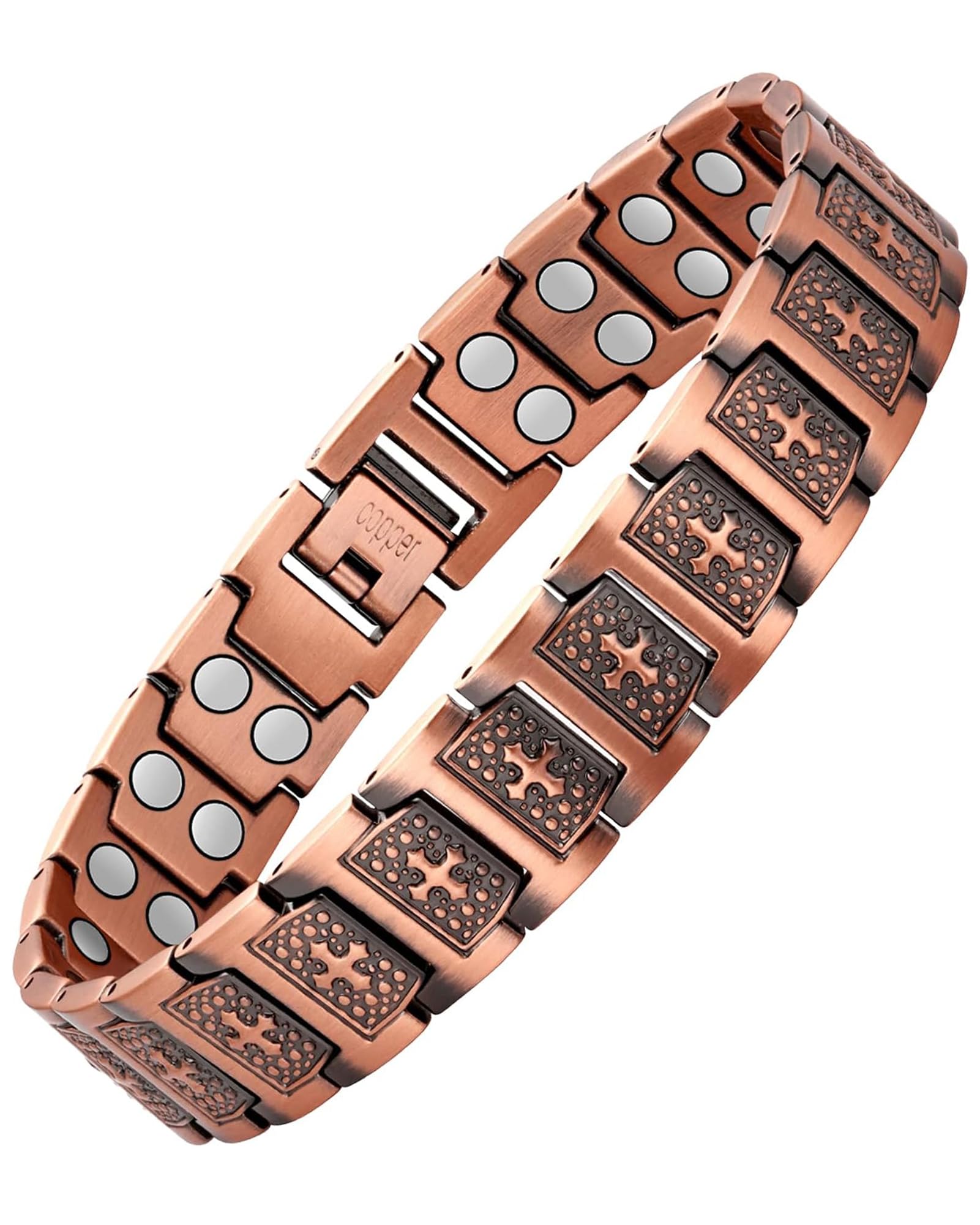 Feraco Copper Cross Bracelet front view for daily wear with bold cross design.
