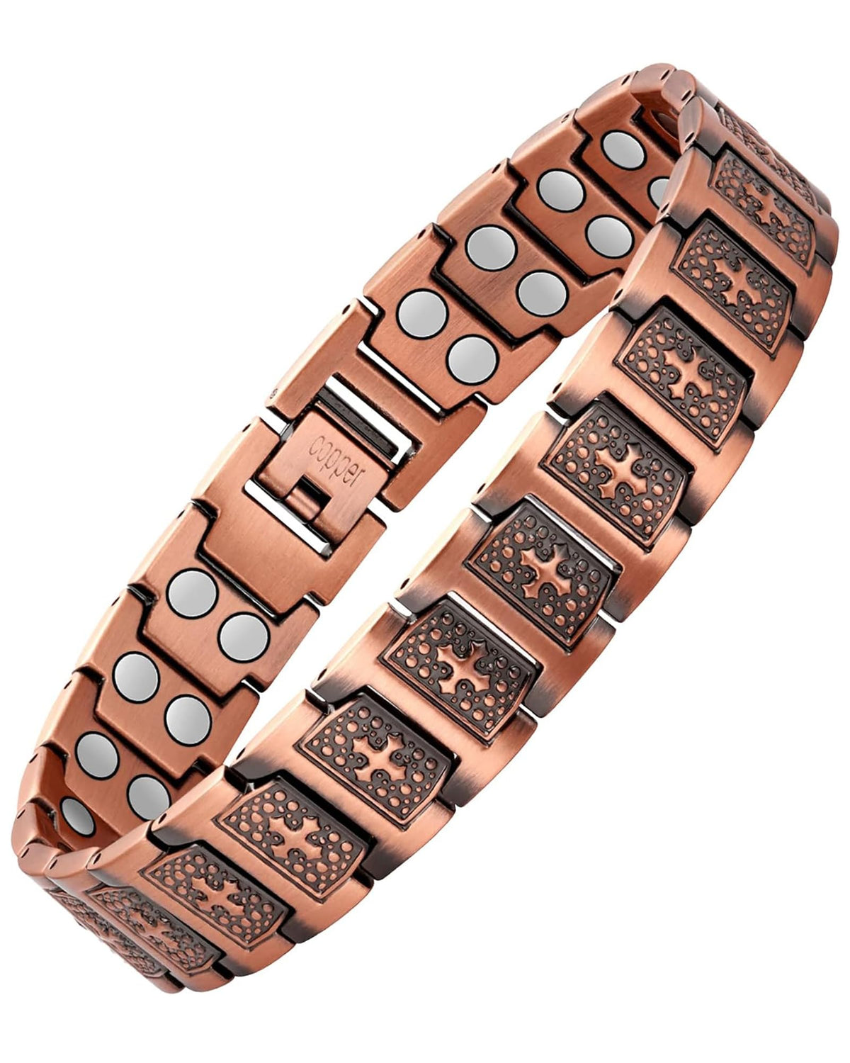 Feraco Copper Cross Bracelet front view for daily wear with bold cross design.