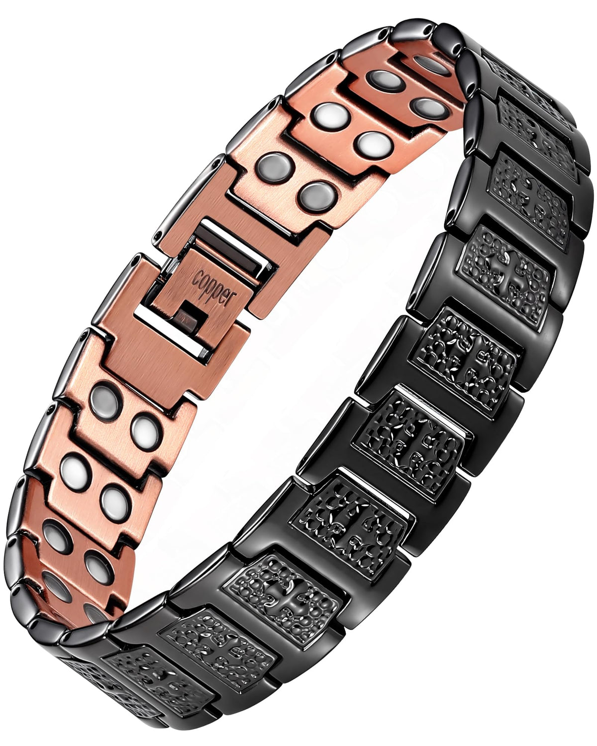 Feraco Copper Cross Bracelet front view highlights premium copper and bold cross design.