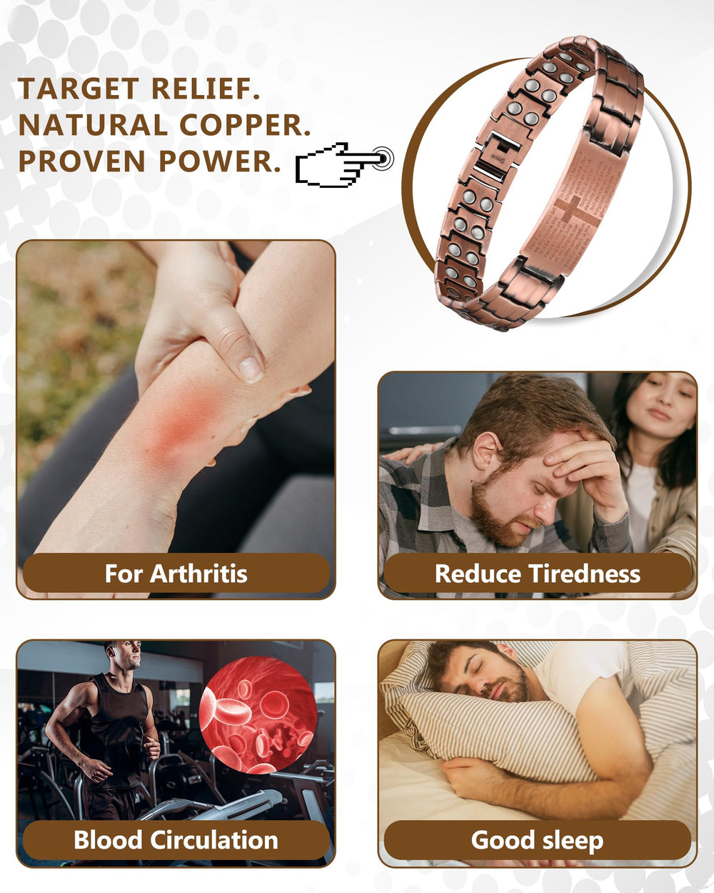 Feraco copper cross bracelet packaging and care instructions included