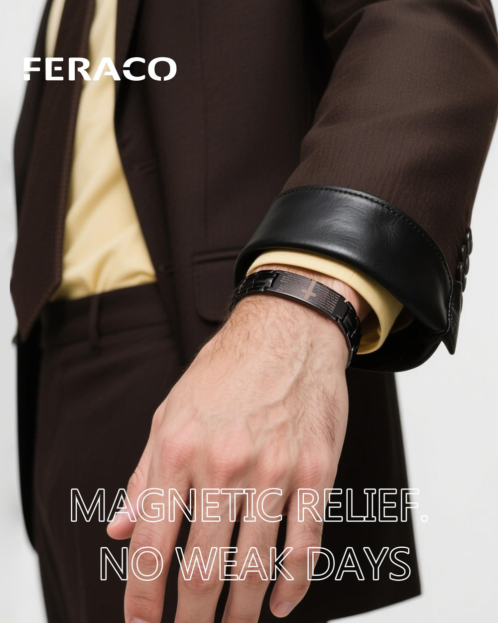 Feraco Copper Cross Bracelet magnet-detail highlighting embedded magnets and energy rhythm design.