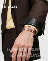 Feraco copper cross bracelet magnets close-up showing 3800 Gauss strength for energy balance