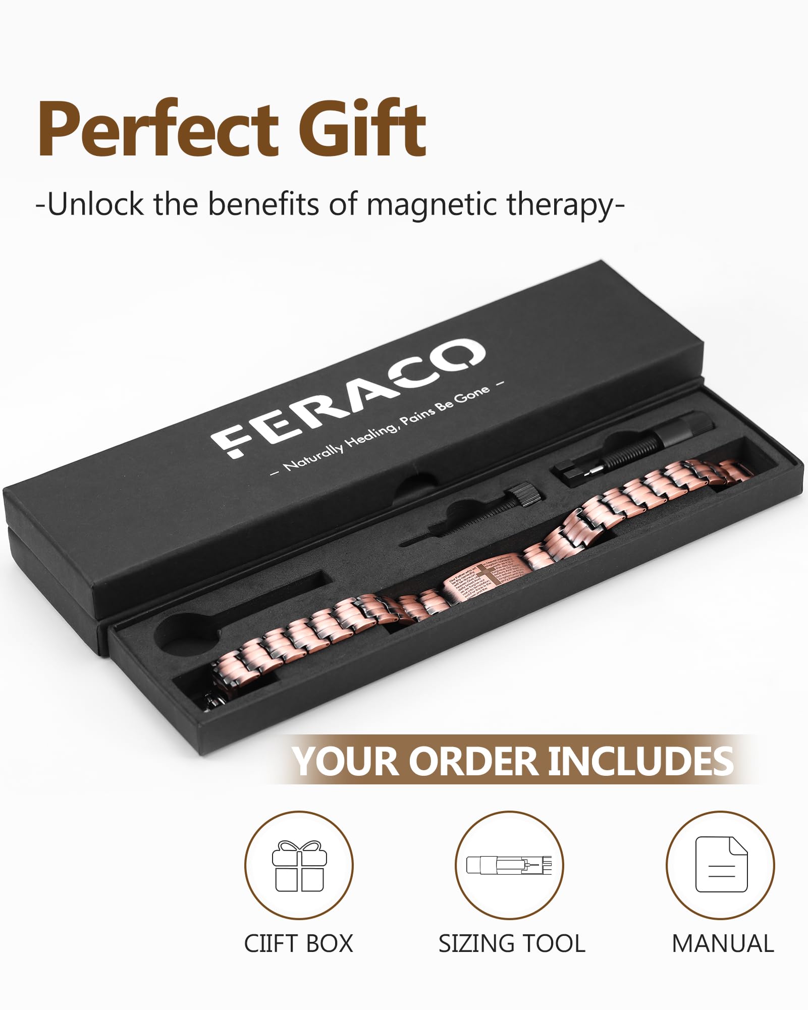Feraco copper cross bracelet wearing on wrist demonstrates daily wear suitability