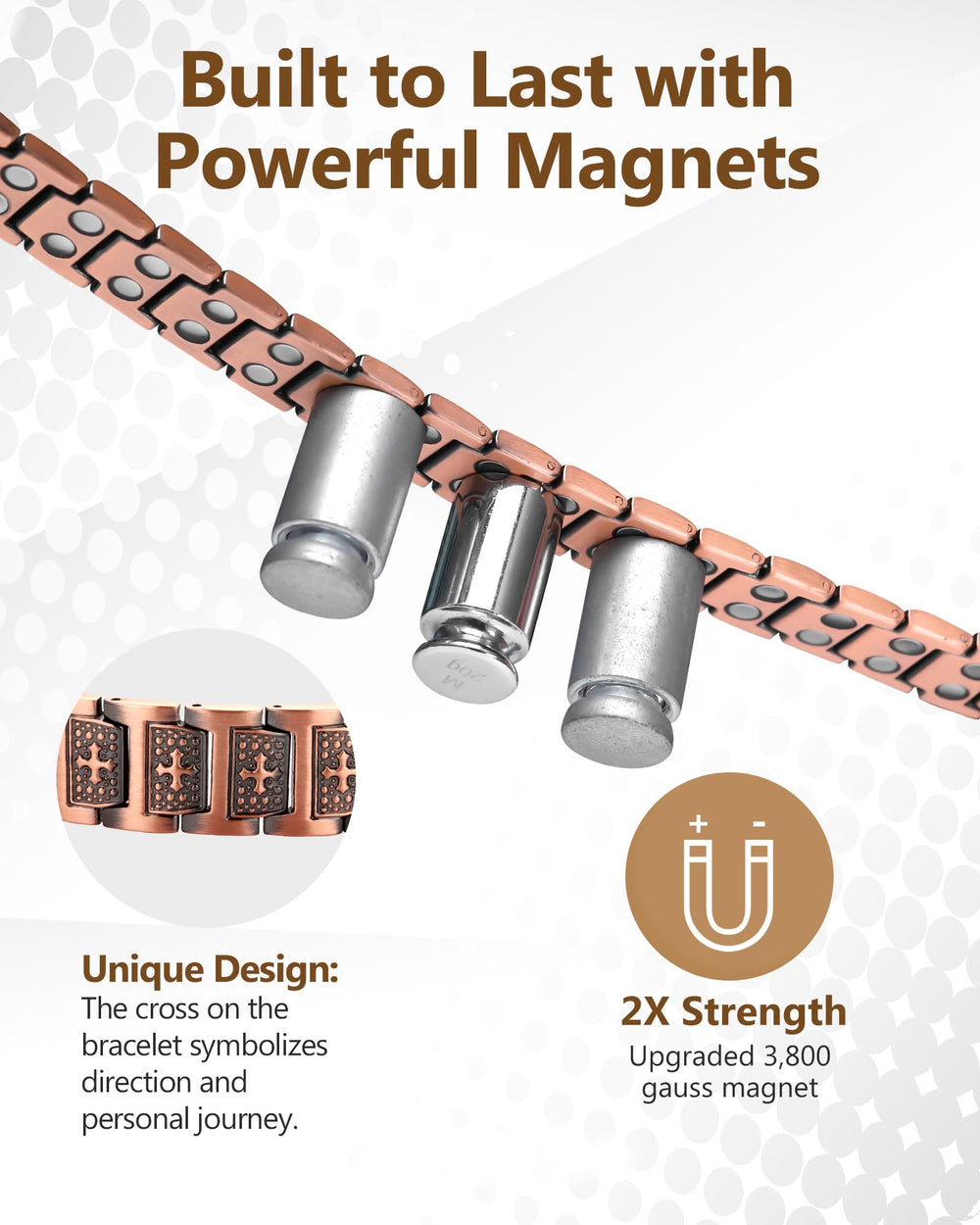 Feraco Copper Cross Bracelet wrist-fit demonstration with adjustable sizing.