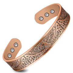 Feraco copper magnetic bracelet close-up showing Tree of Life design for unisex wear