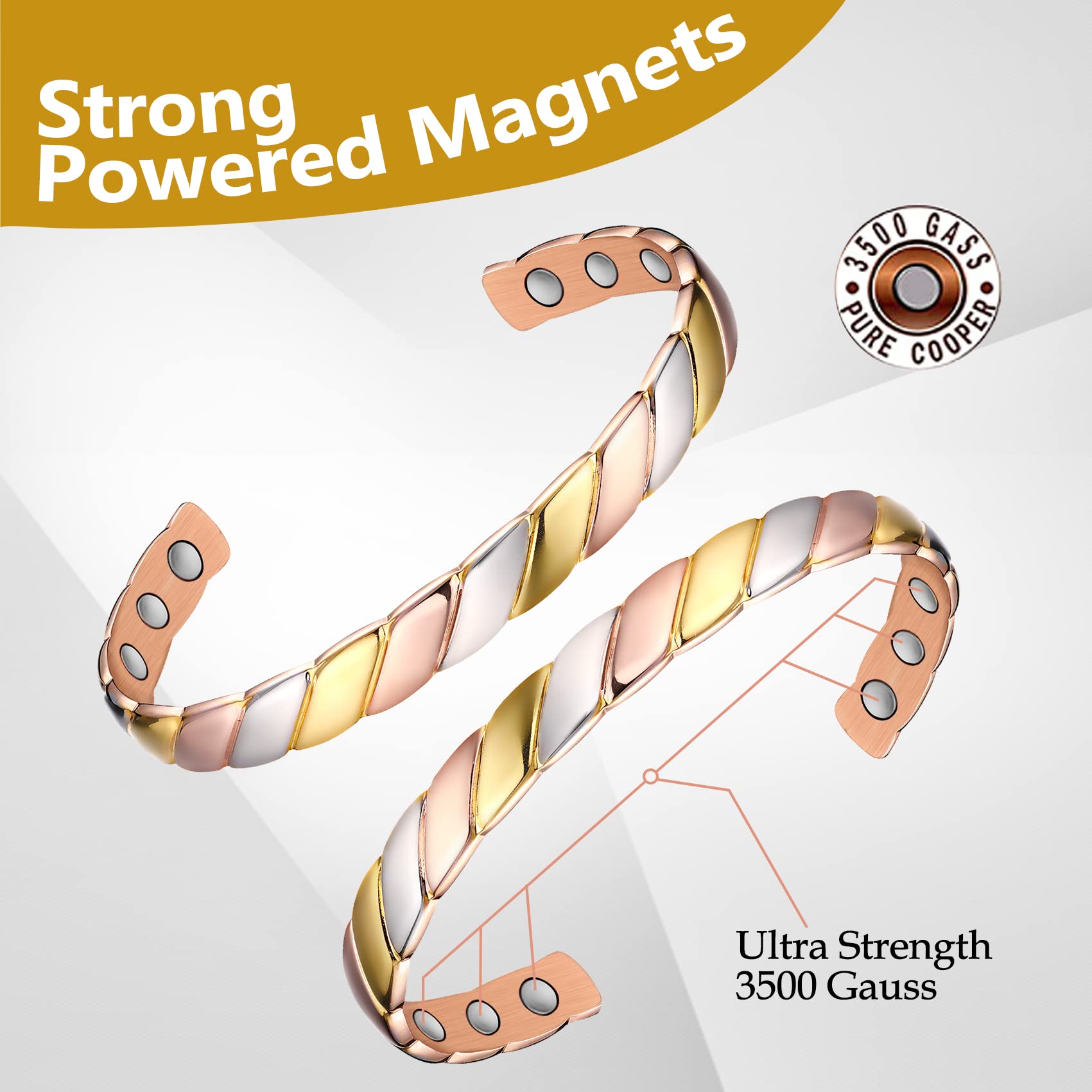 Feraco Copper Magnetic Bracelet for Women care instructions card suggesting simple upkeep.