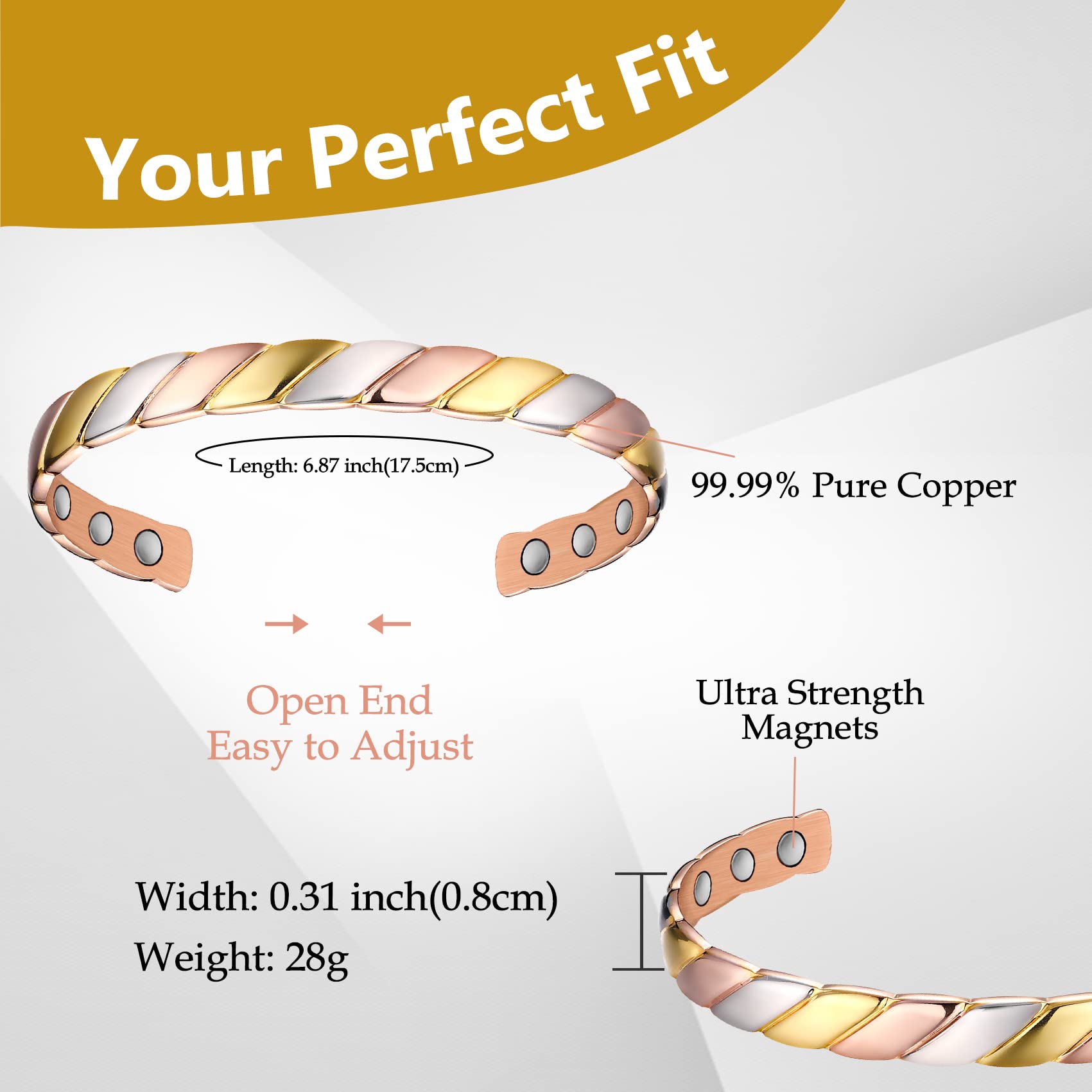 Feraco Copper Magnetic Bracelet for Women gift box presentation, ready for gifting.