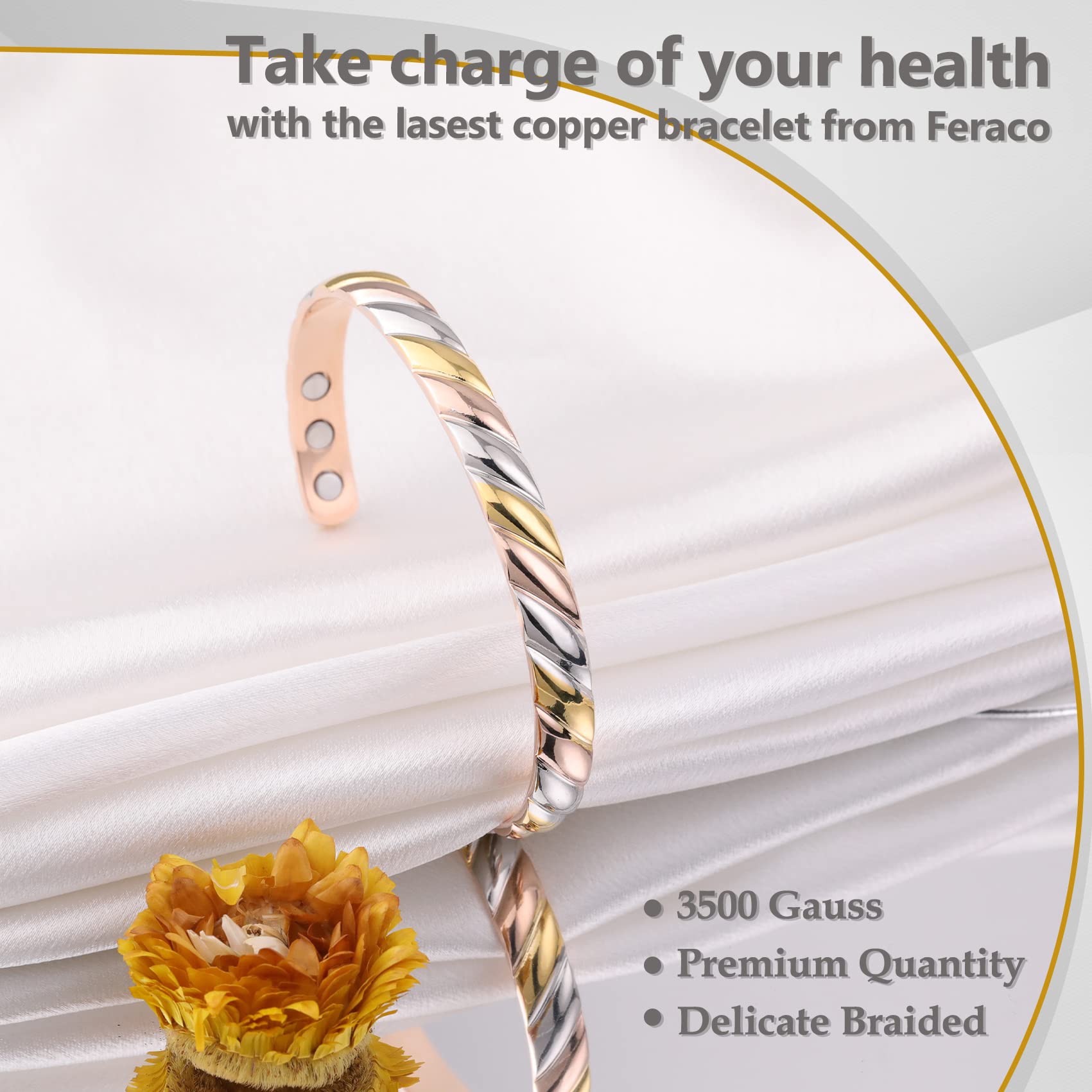 Feraco Copper Magnetic Bracelet for Women metal finish emphasizing durability and finish quality.