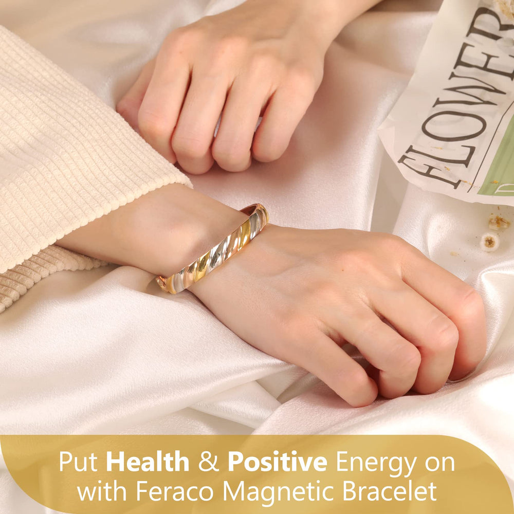 Feraco Copper Magnetic Bracelet for Women open adjustable design shown for a comfortable fit.
