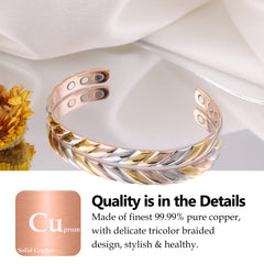 Feraco Copper Magnetic Bracelet for Women worn with a watch, showcasing versatile styling options.