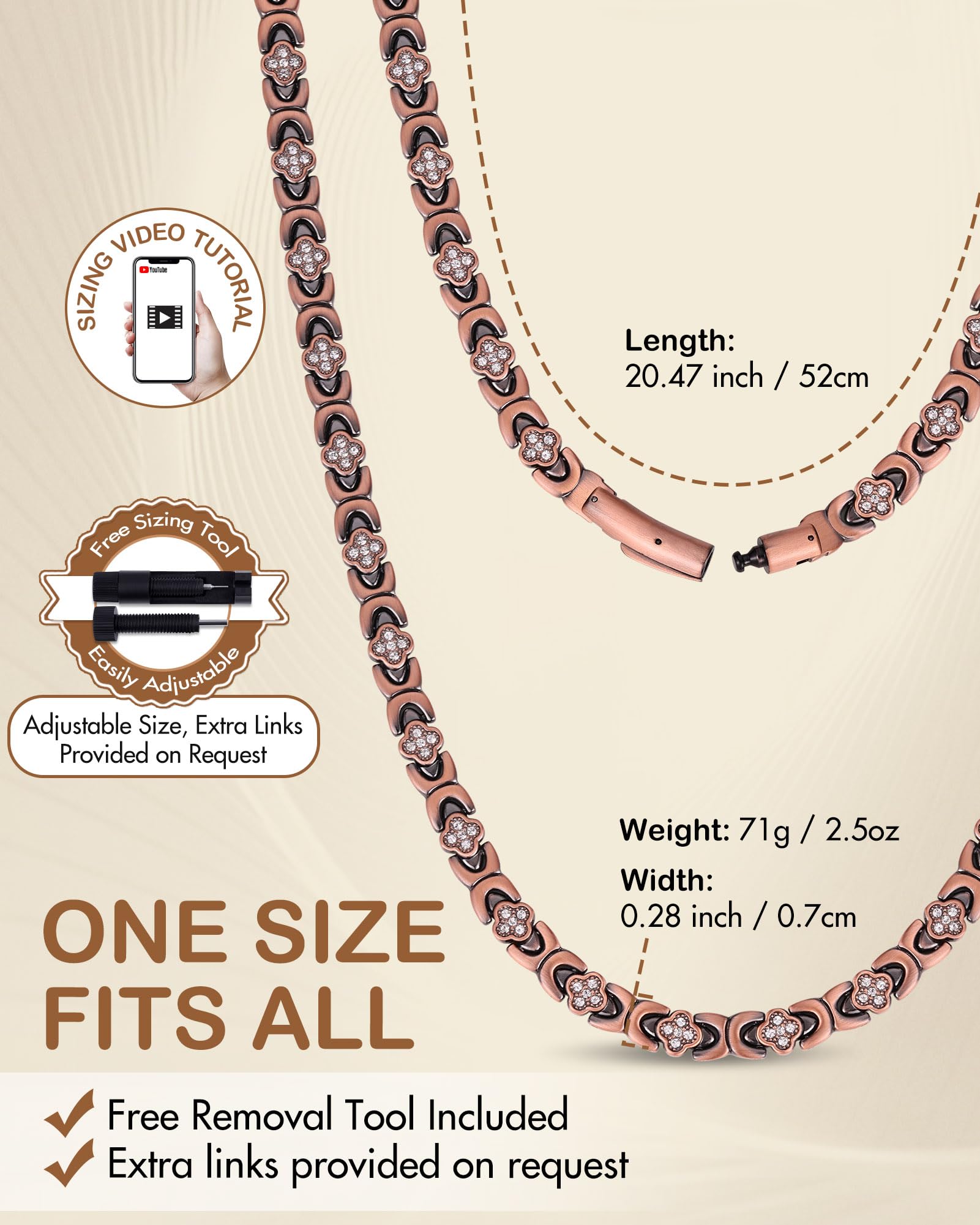Feraco copper finish lacquer adds shine and scratch resistance for daily wear