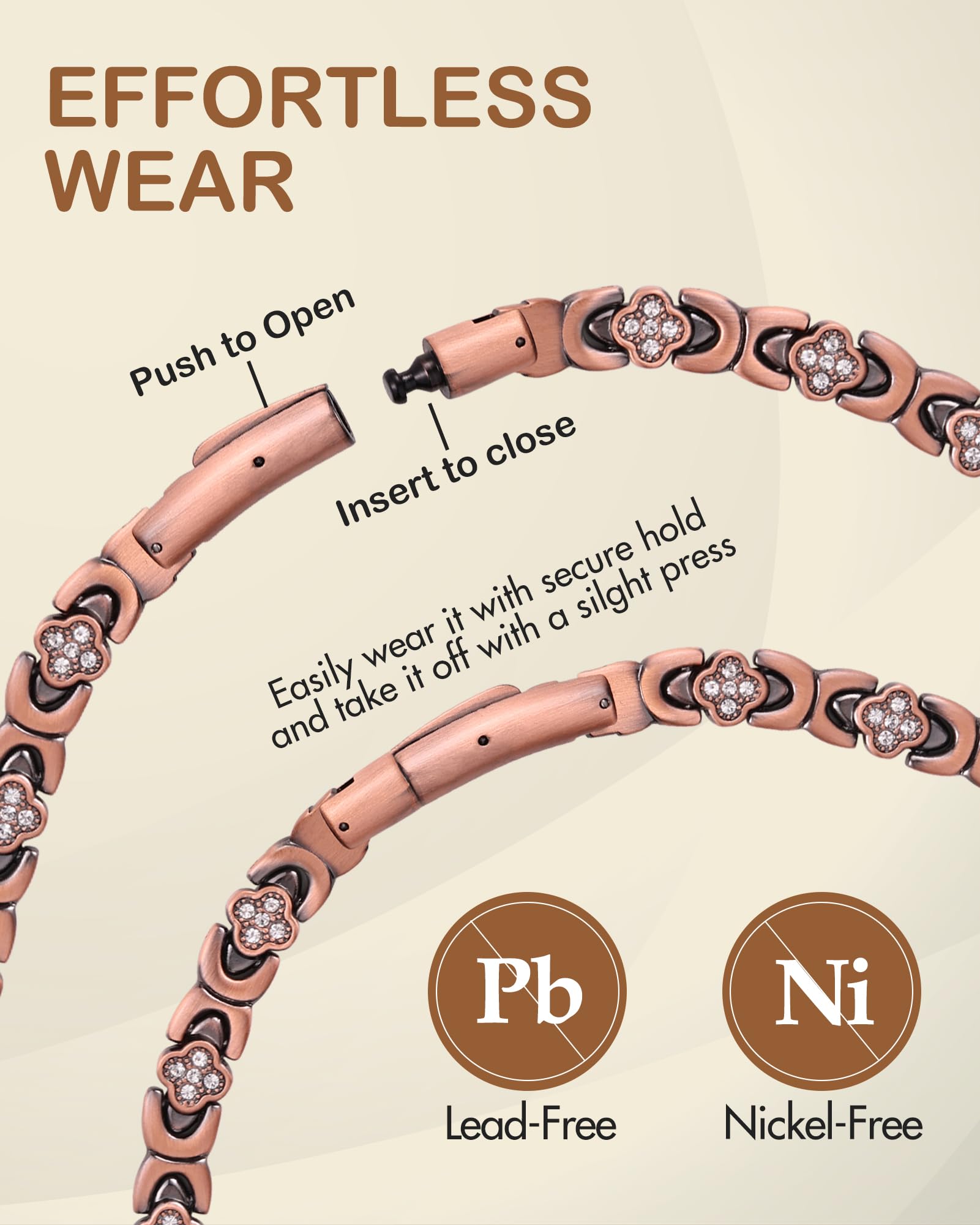 Feraco Copper Necklace magnetic clasp demonstrates effortless wear and secure closure