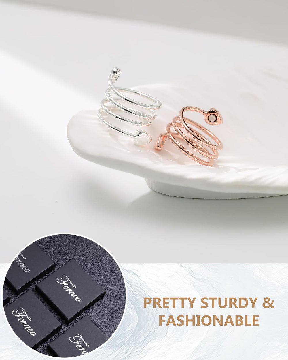 Feraco close-up of adjustable flower-design copper ring
