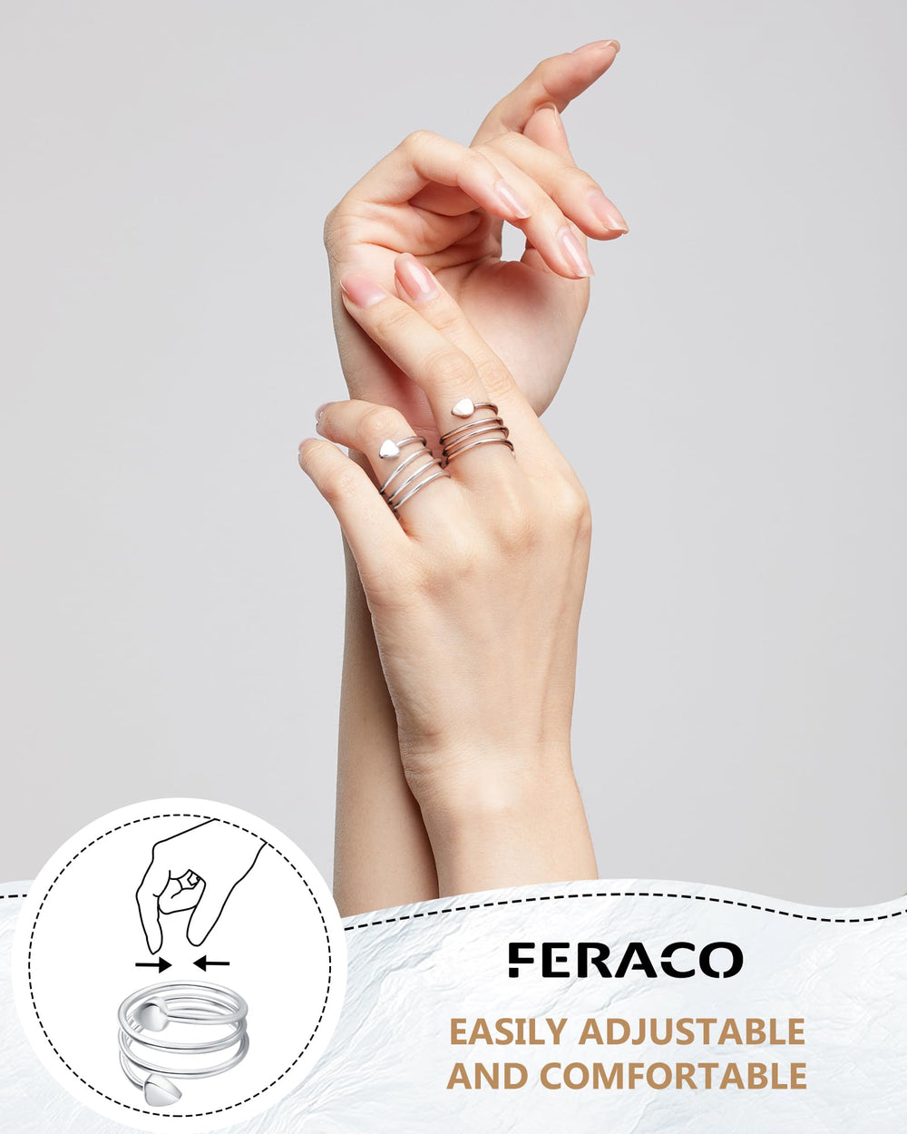 Feraco close-up of adjustable heart-design copper ring