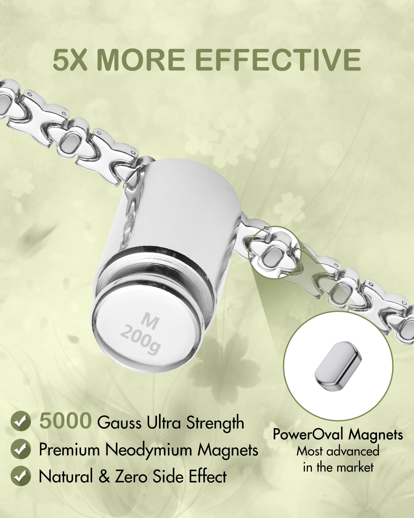 Feraco bracelet featuring 5000 Gauss PowerOval magnets for everyday use