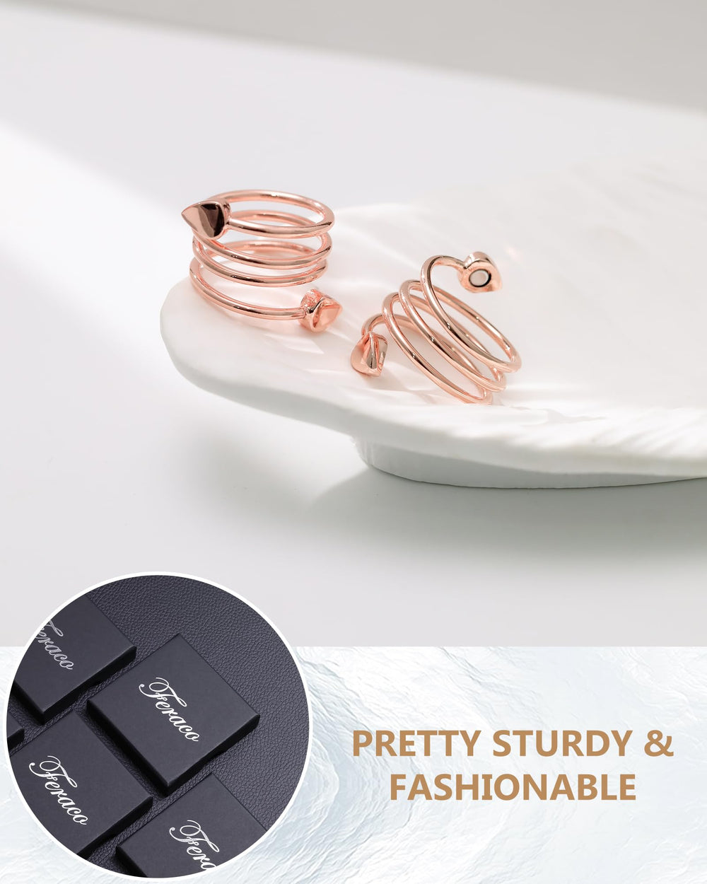 Feraco gift-box packaging copper ring ready for gifting.