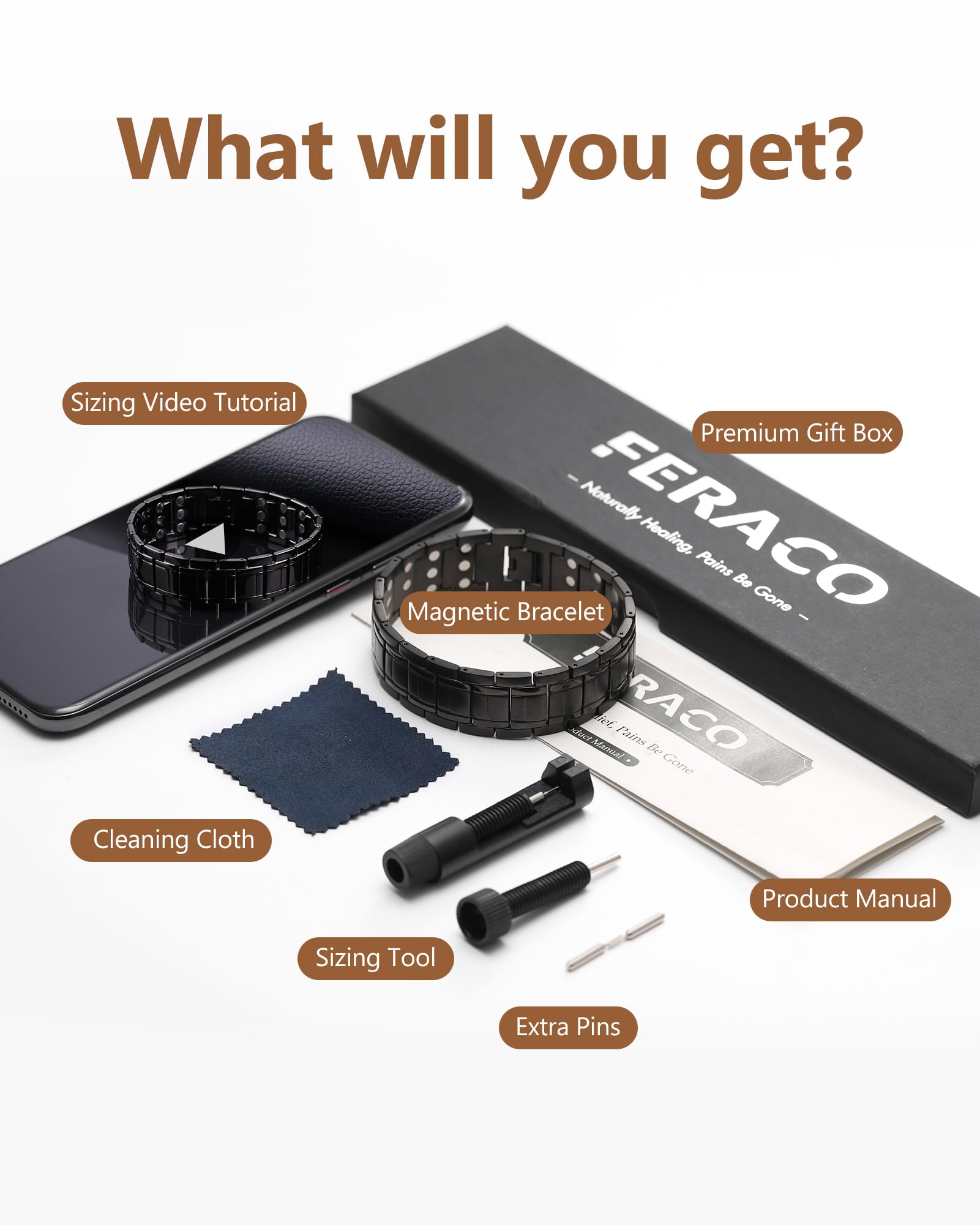Feraco gift packaging copper bracelet closeup signals ready-to-gift presentation.