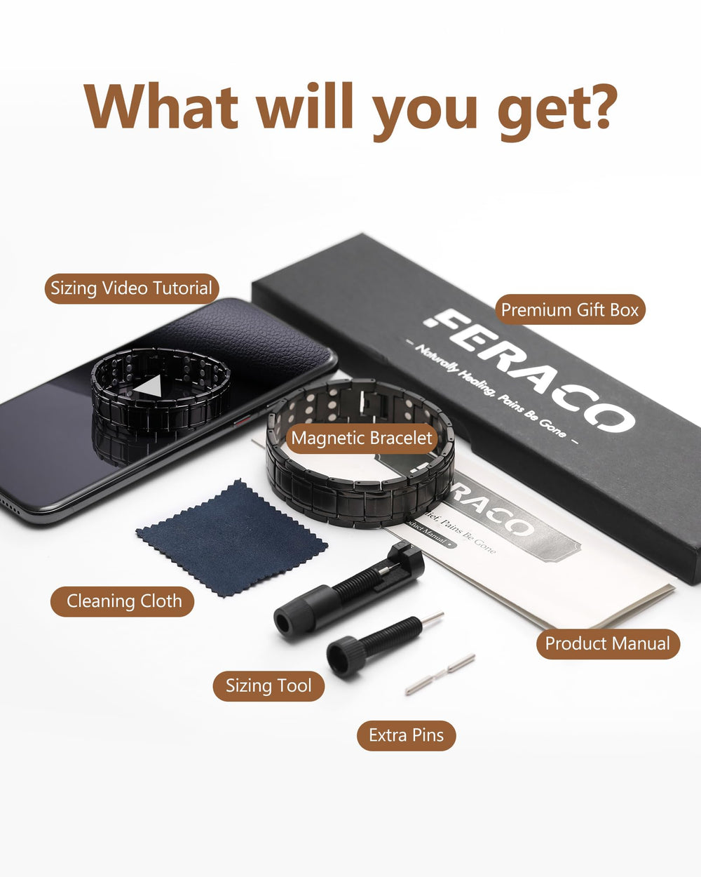 Feraco gift packaging copper bracelet closeup signals ready-to-gift presentation.