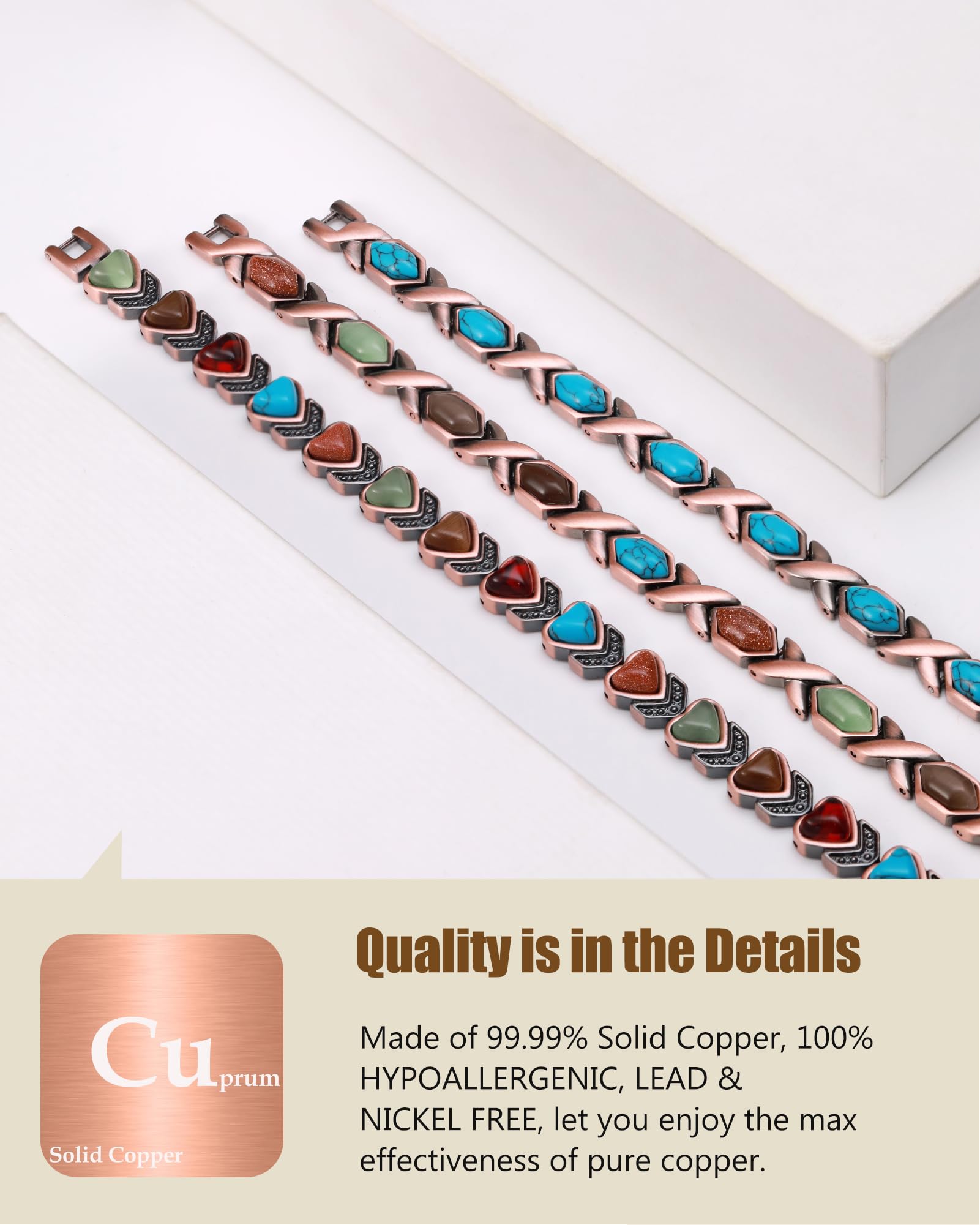 Feraco hexagonal turquoise gems symbolize good fortune and confident wear.