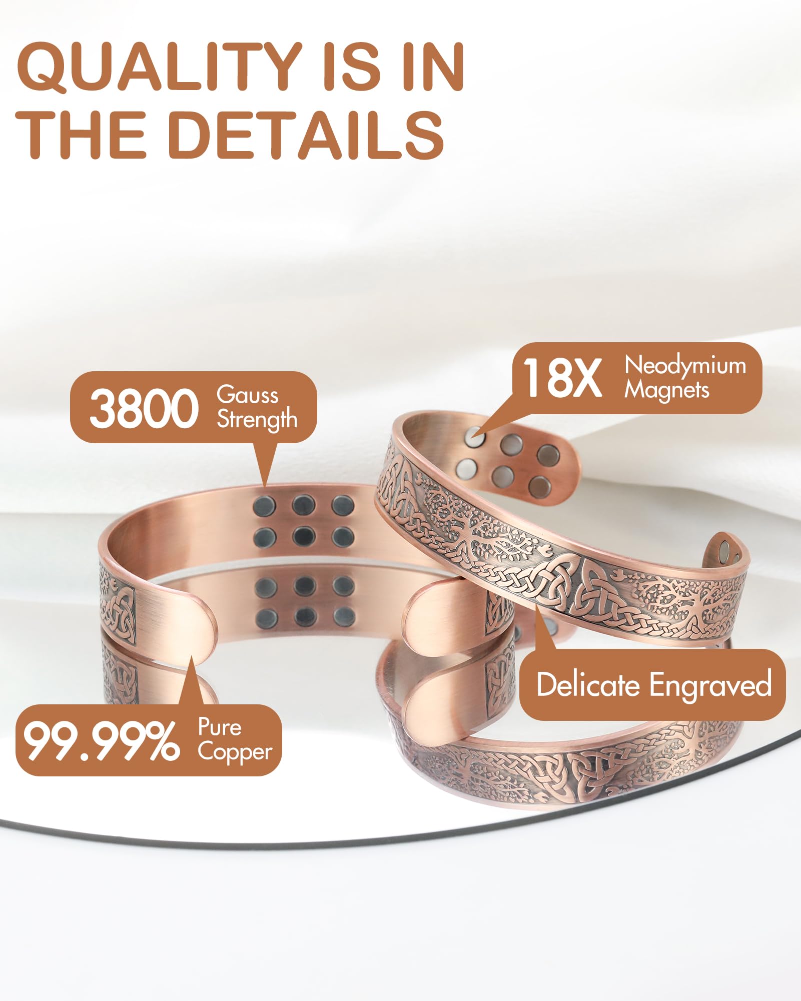 Feraco hypoallergenic, lead- and nickel-free copper for sensitive skin.