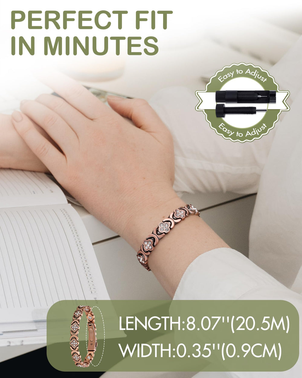 Feraco hypoallergenic, lead-free and nickel-free bracelet for comfortable wear.