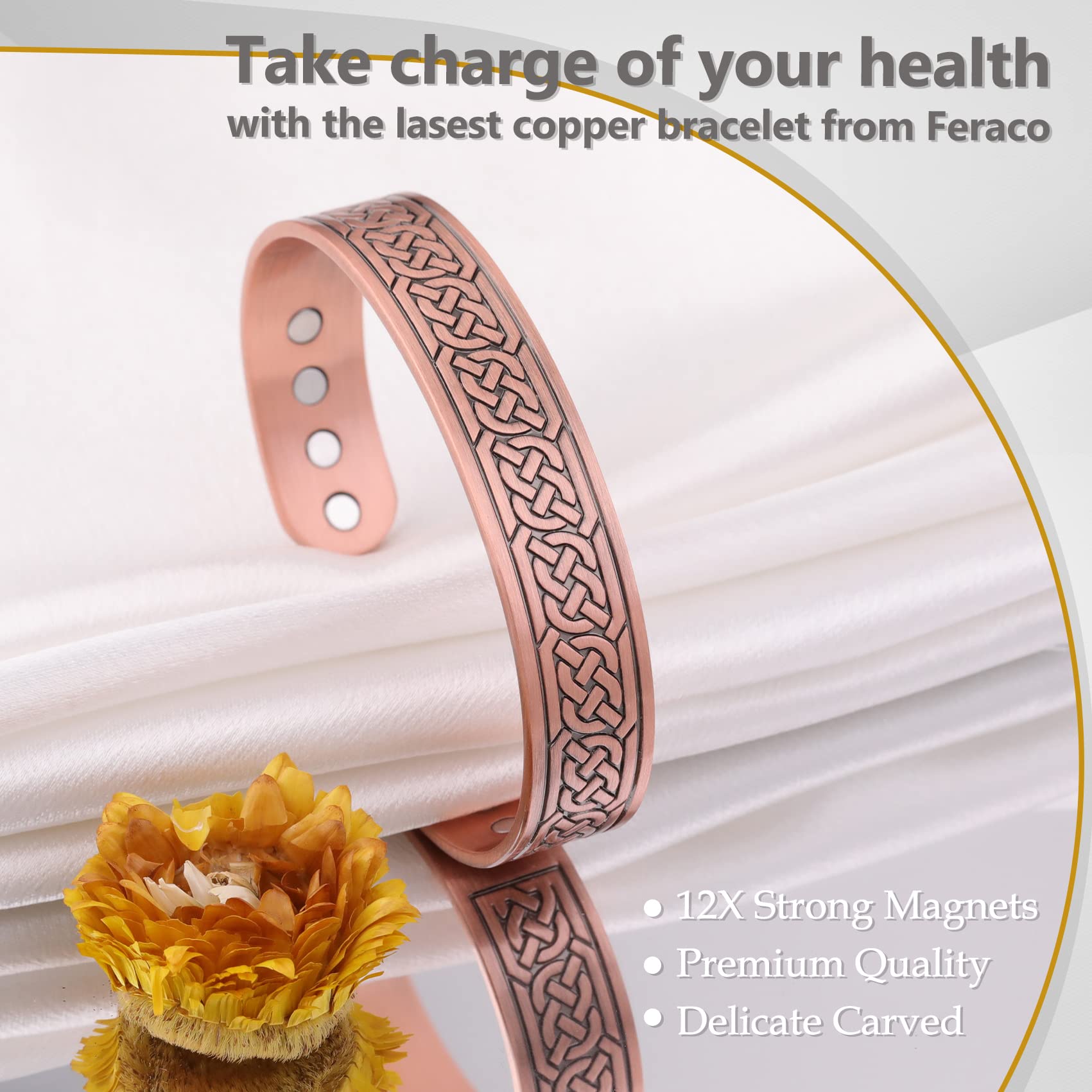 Feraco lacquer coating protects copper finish and resists wear.