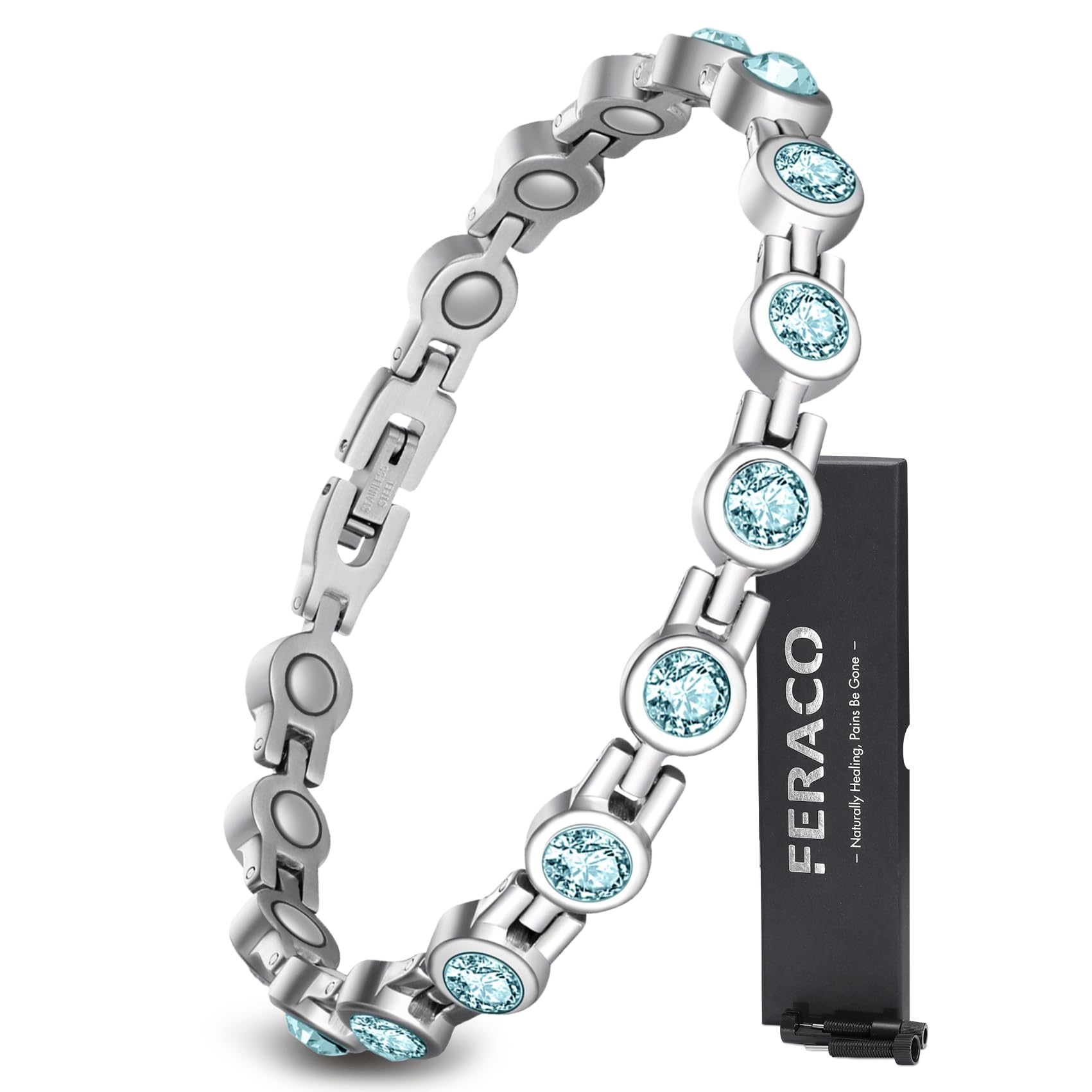 Feraco magnetic bracelet with blue cubic zirconia sparkle for chic daily wear