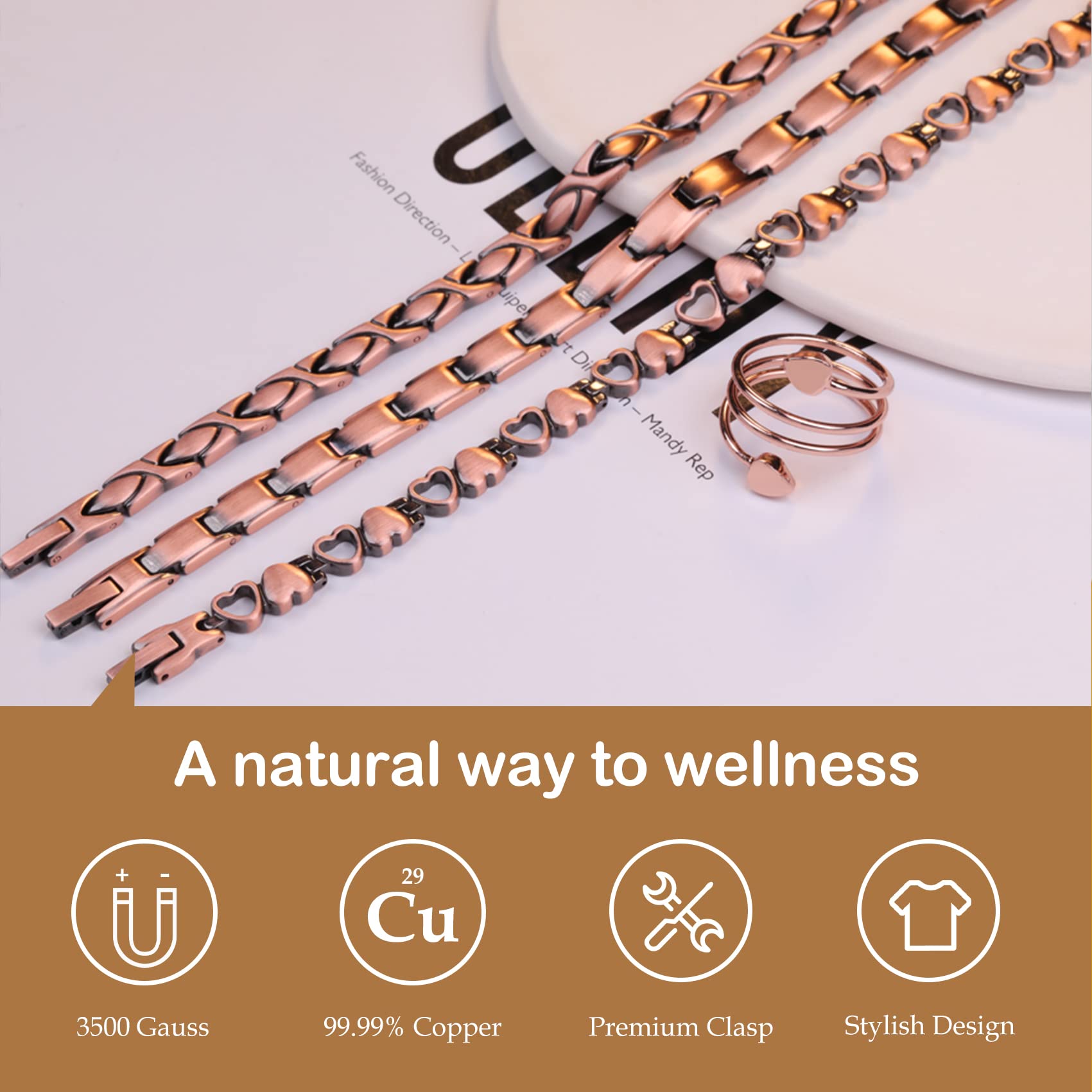 Feraco magnetic bracelet close-up showing interior magnets near the wrist