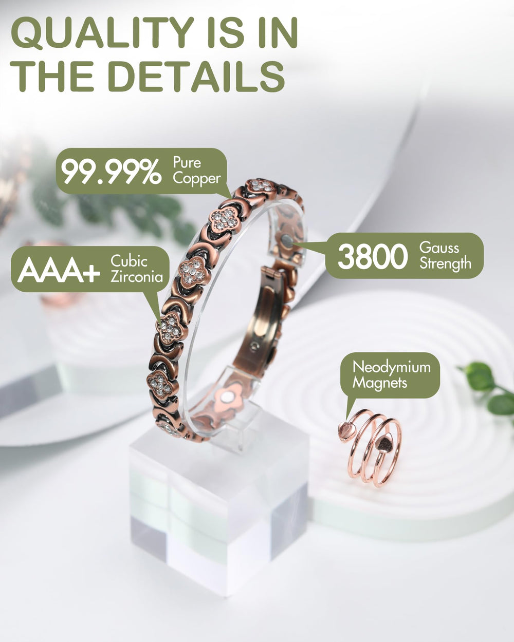 Feraco magnetic bracelet close-up showing the easy folding clasp for secure wear.