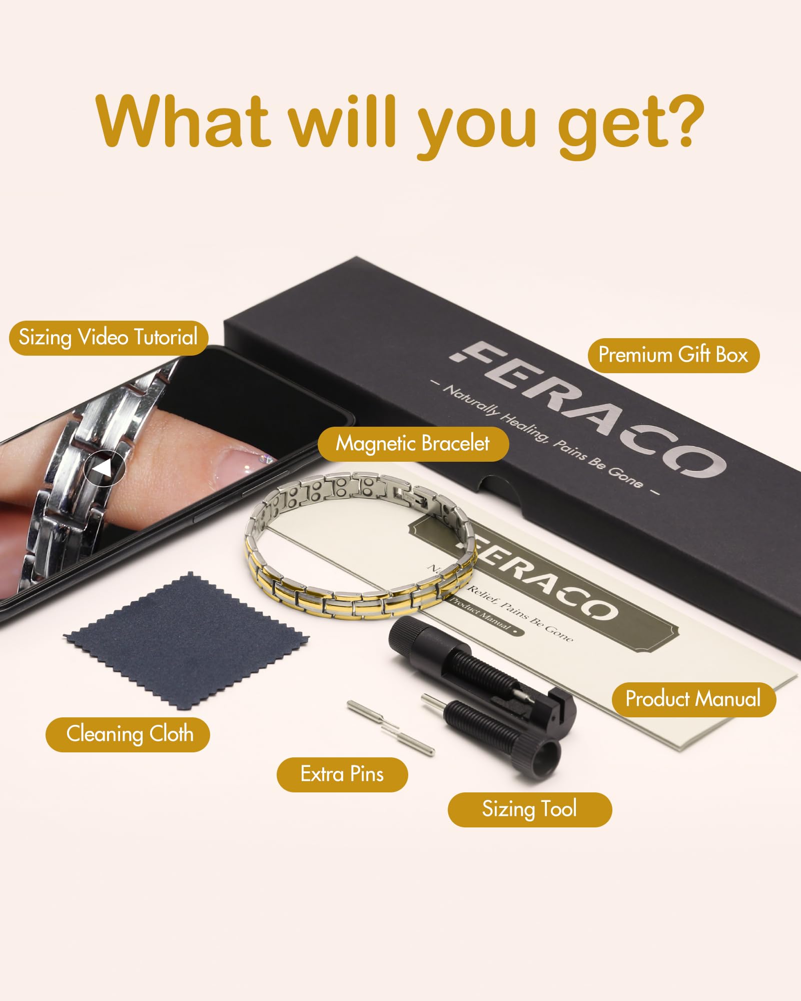 Feraco bracelet weighs 35g, offering a comfortable, barely-there feel.