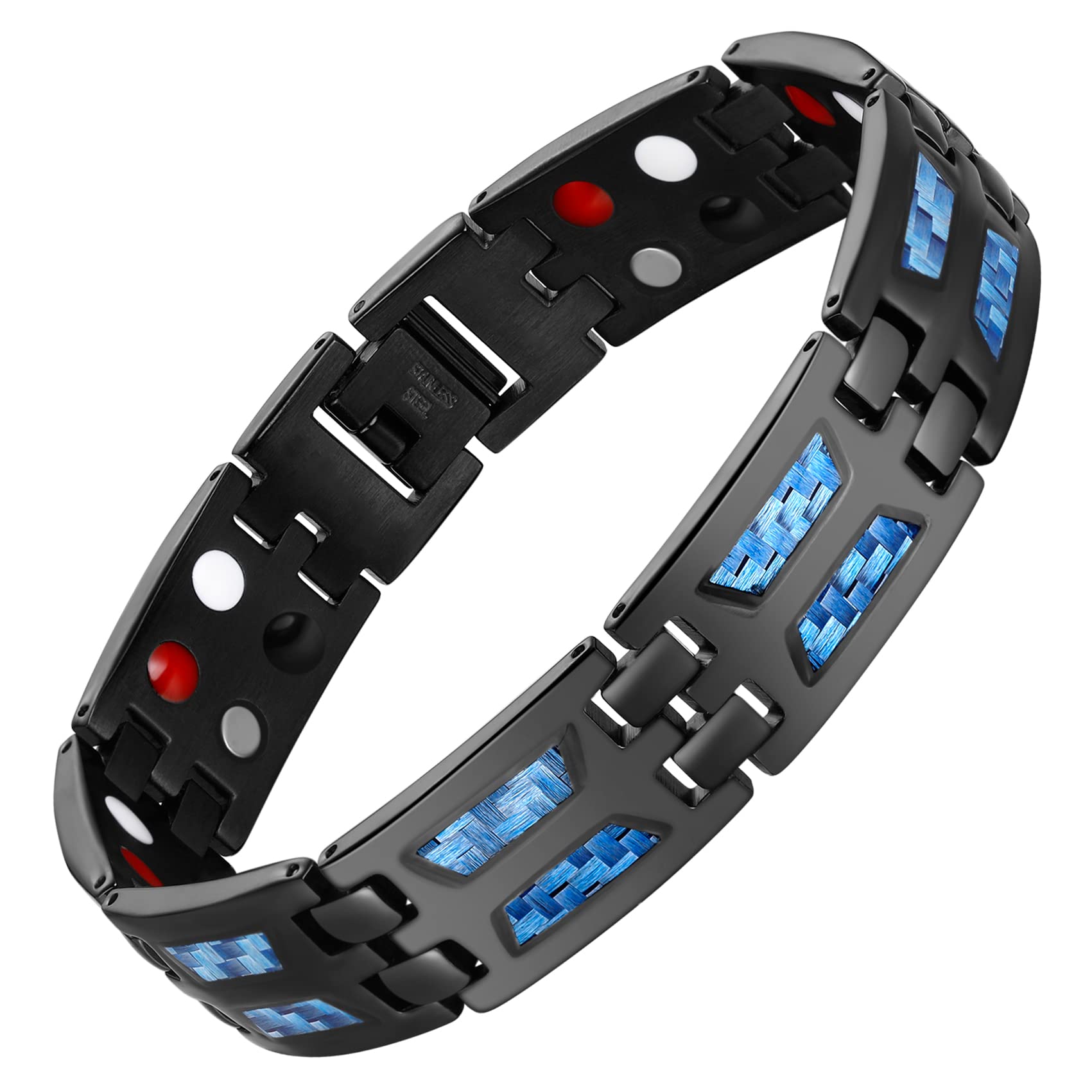 Feraco magnetic bracelet for men with blue carbon fiber finish, durable daily wear.