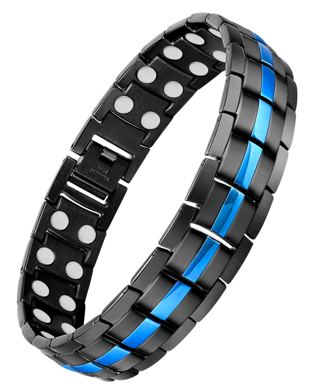Feraco magnetic bracelet for men in black-blue close-up, stylish everyday wear.