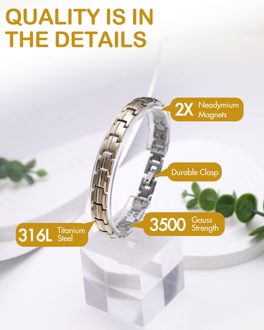 Feraco bracelet available in silver and gold colors to match outfits.
