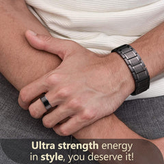 Feraco titanium steel texture close-up, hypoallergenic and durable for long-term comfort.