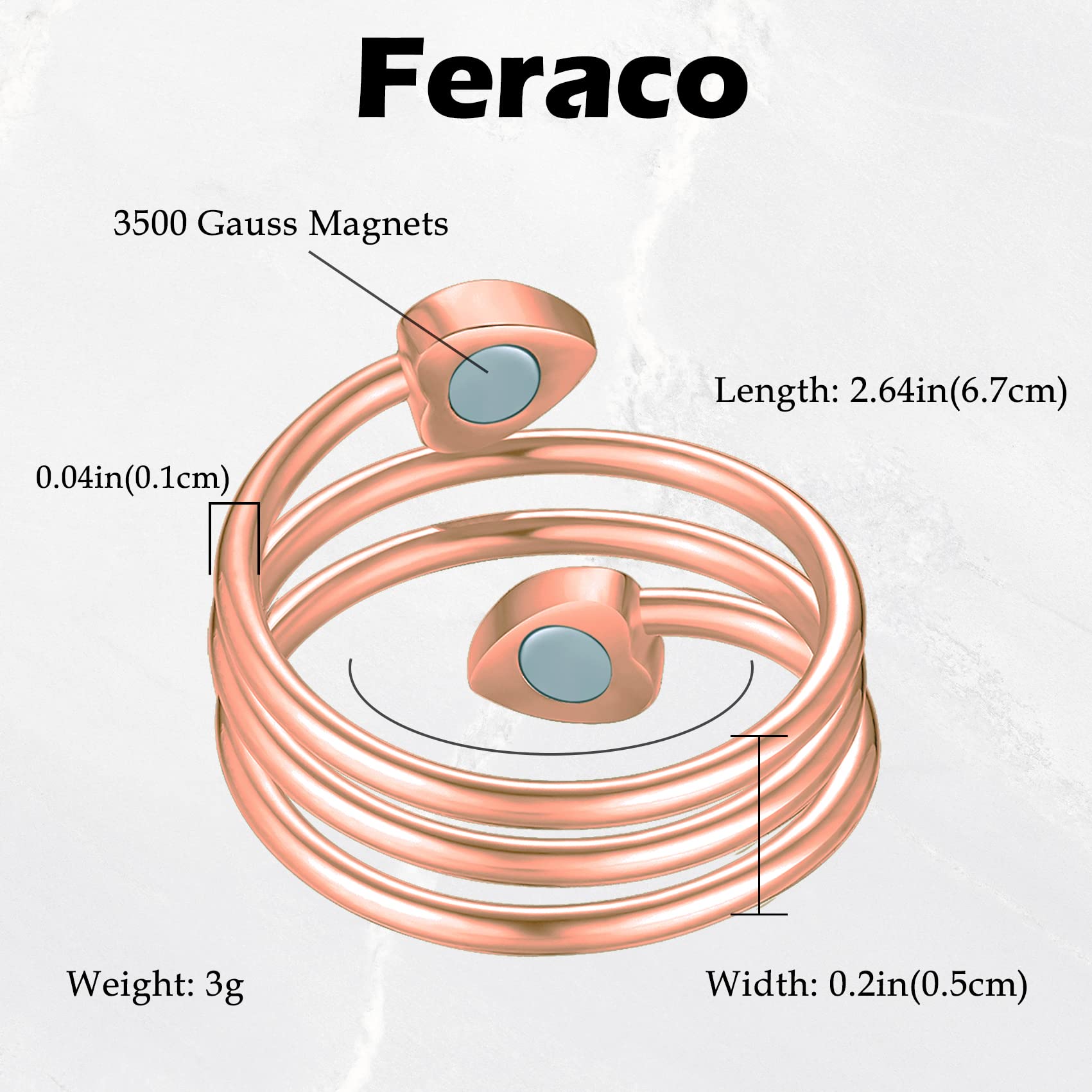 Feraco copper ring material close-up showing 99.99% pure copper texture