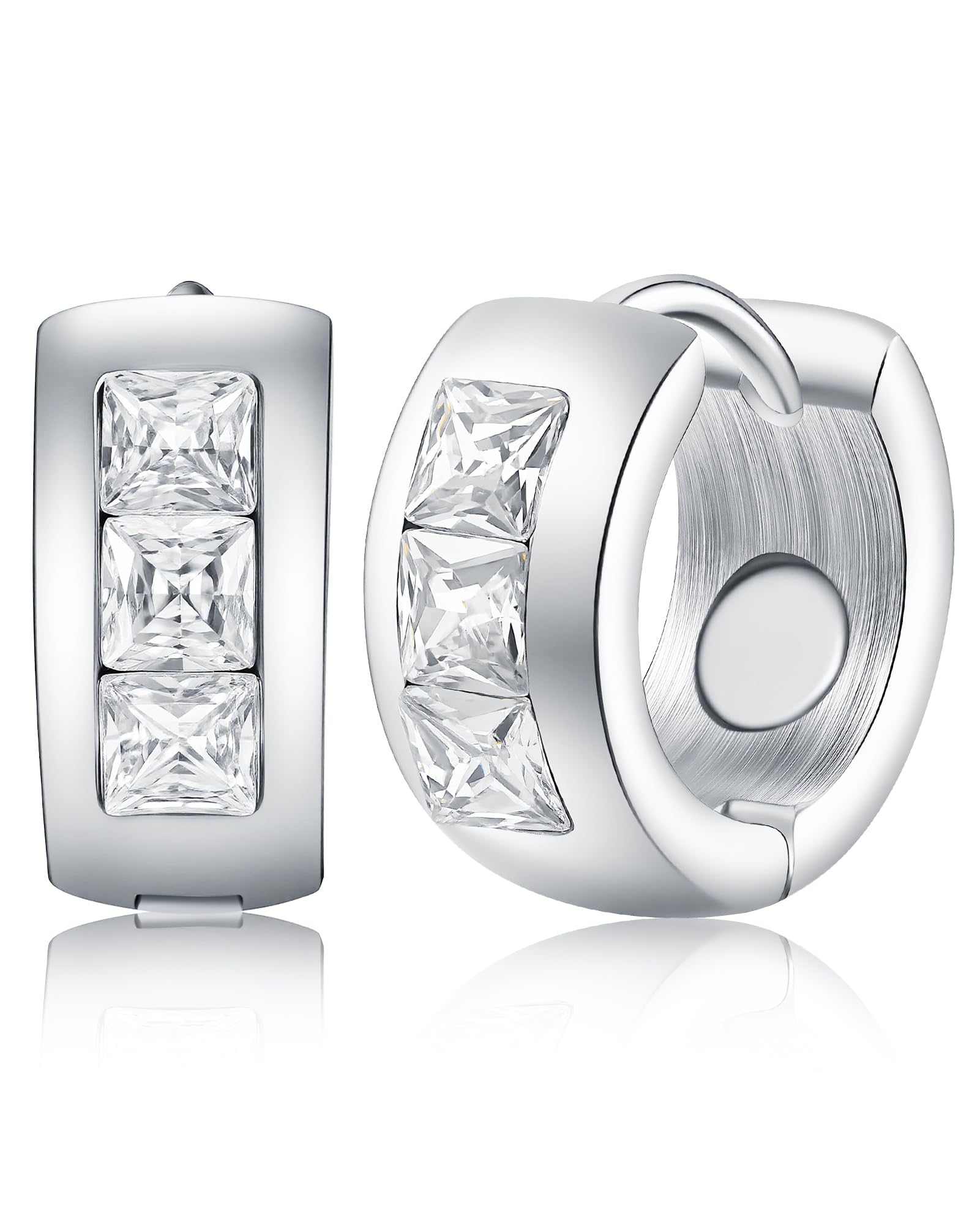 Feraco magnetic hoop earring with CZ sparkle front view for daily wear