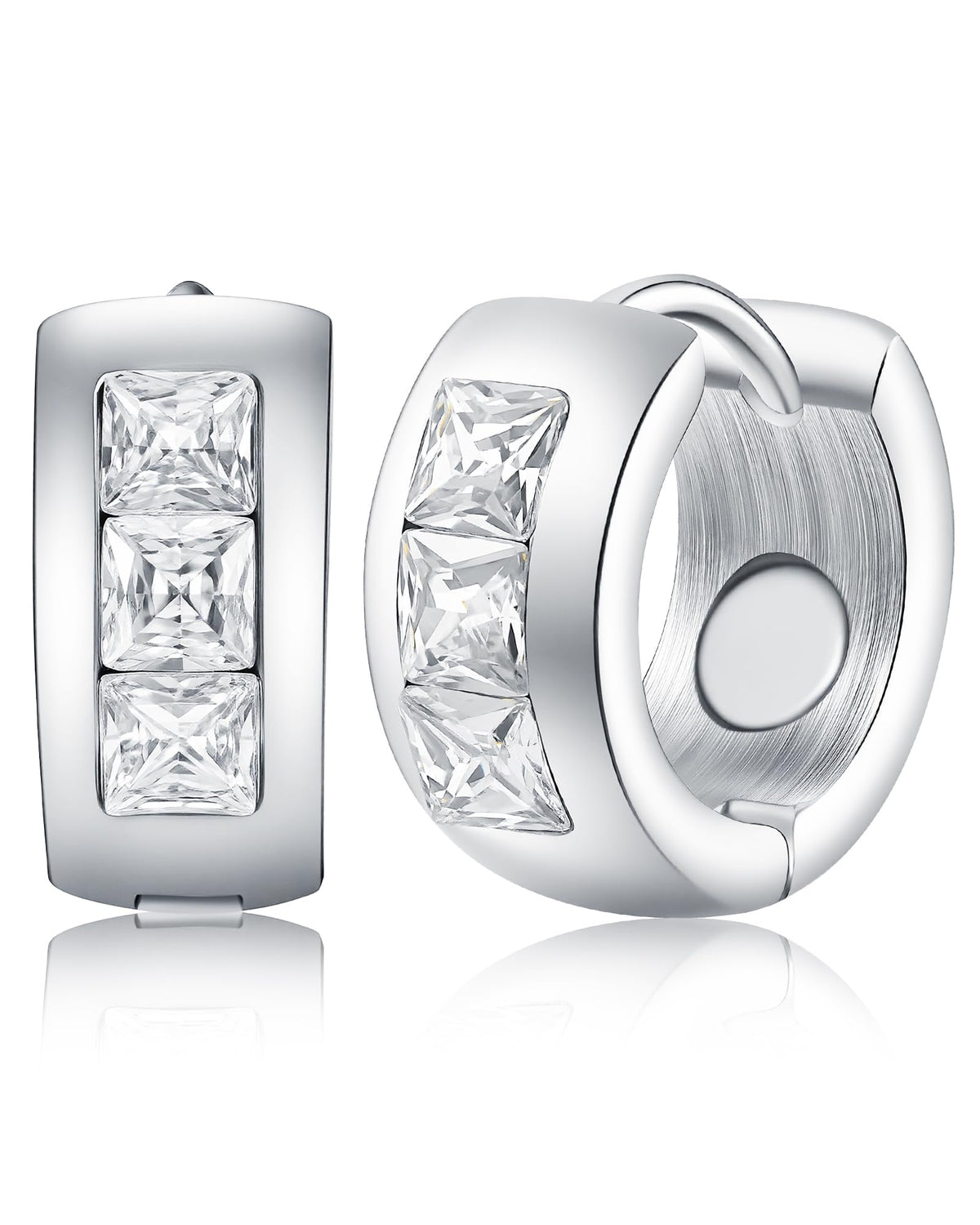Feraco magnetic hoop earring with CZ sparkle front view for daily wear