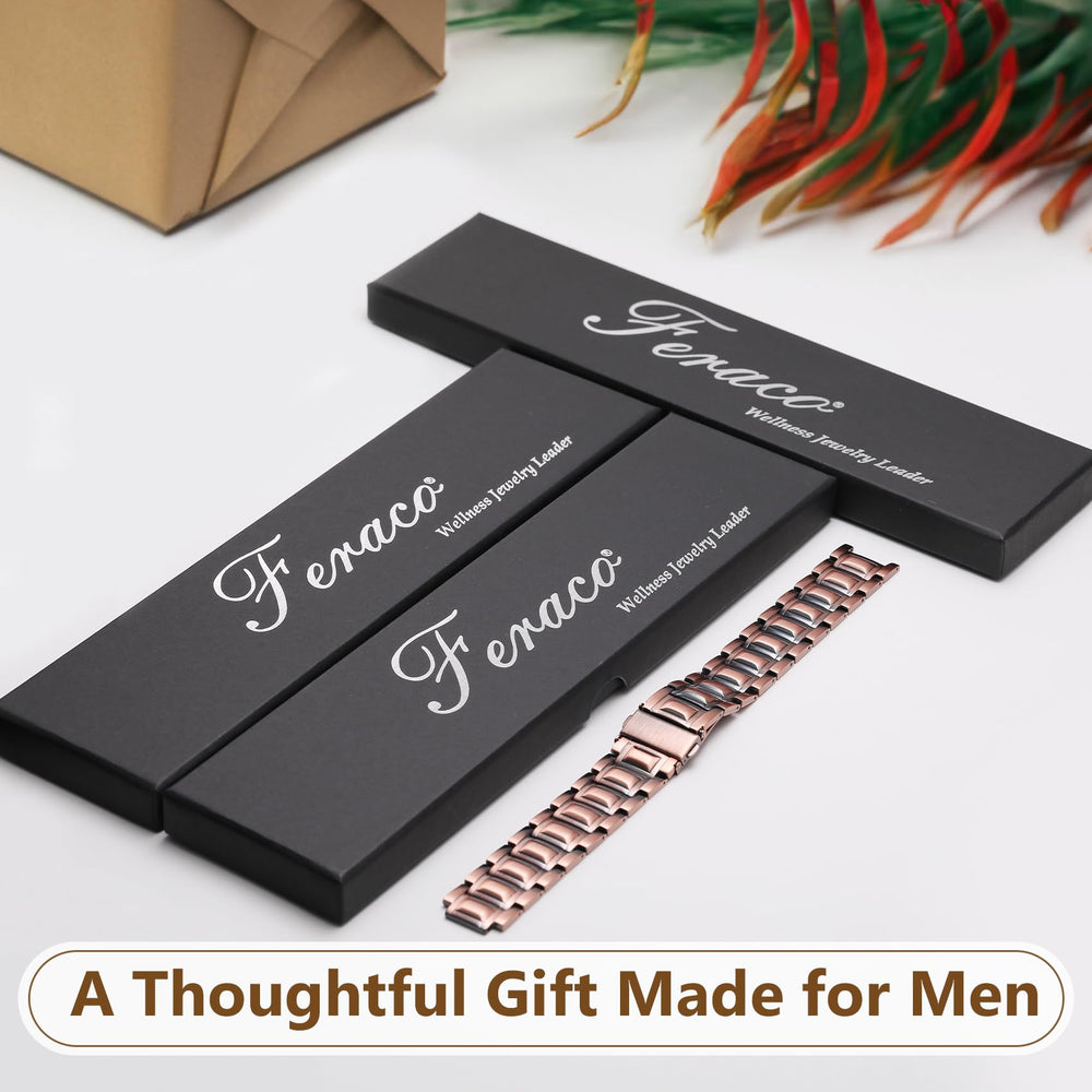 Feraco men's copper bracelet worn on wrist with classic style