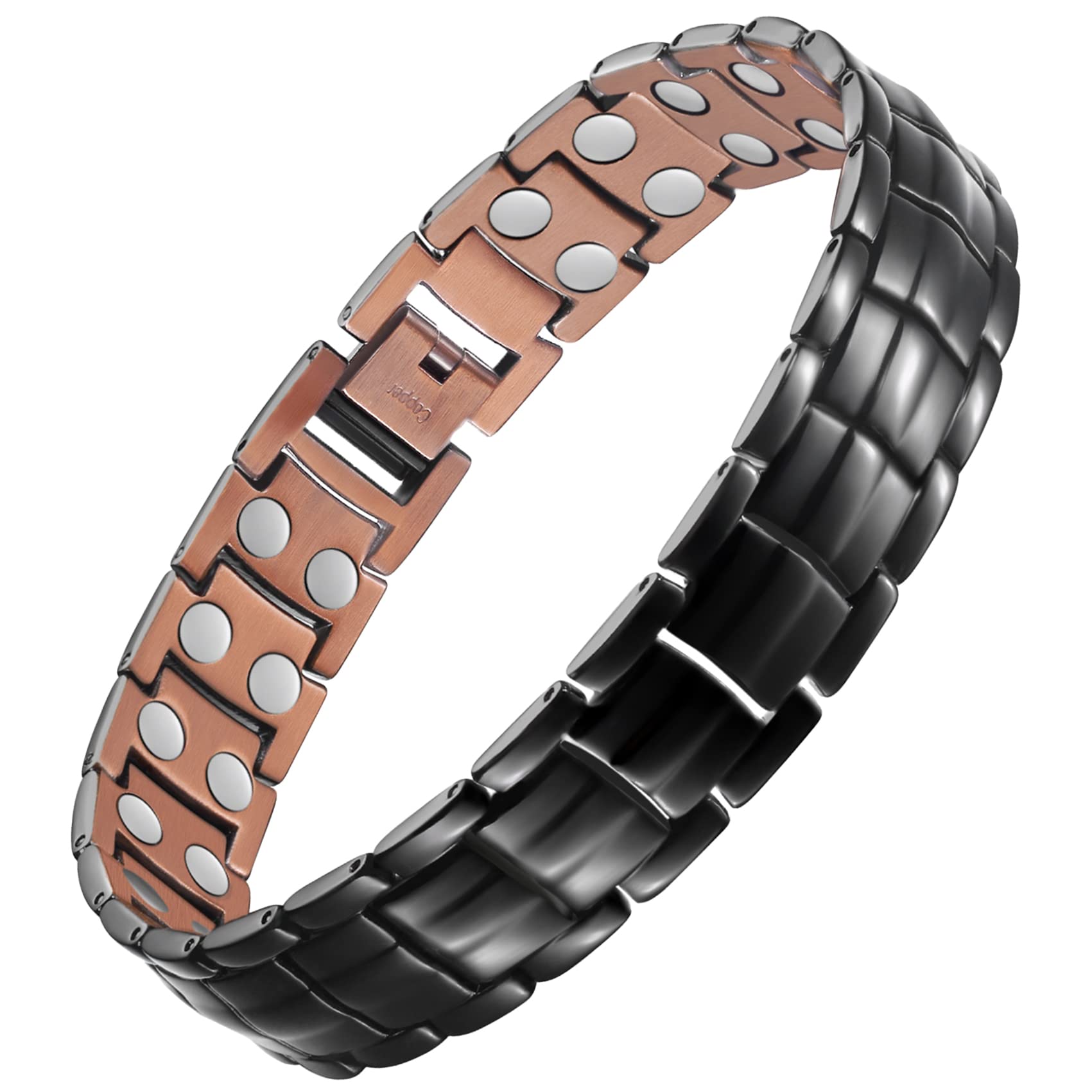 Feraco men's copper magnetic bracelet full view shows bold style and craftsmanship