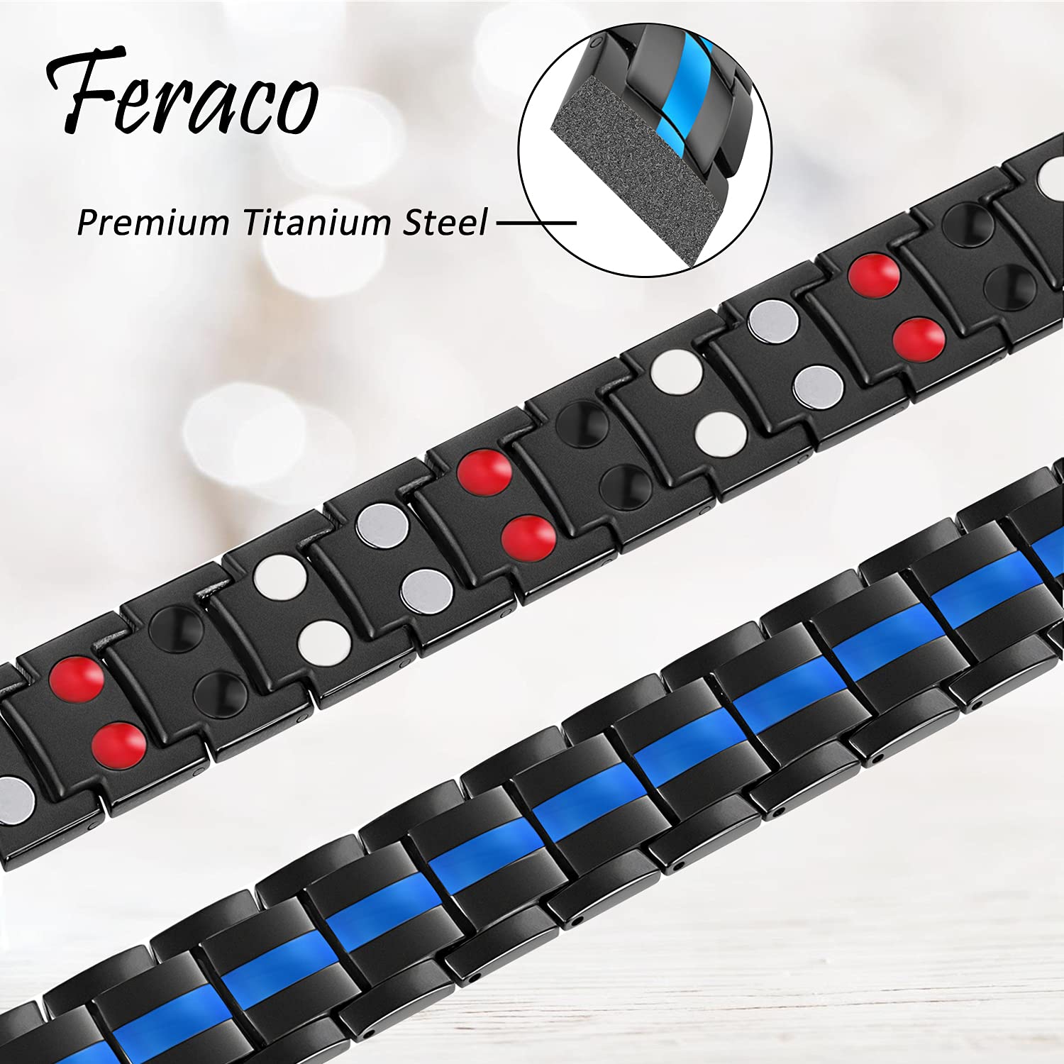 Feraco bracelet clasp close-up, secure closure for all-day wear.