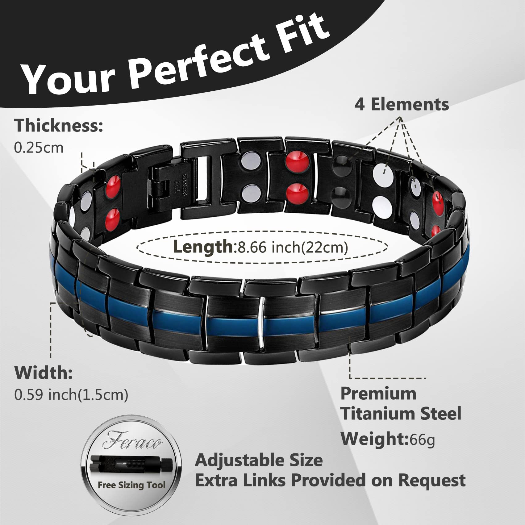 Feraco bracelet magnet details show two magnet rows for daily comfort.