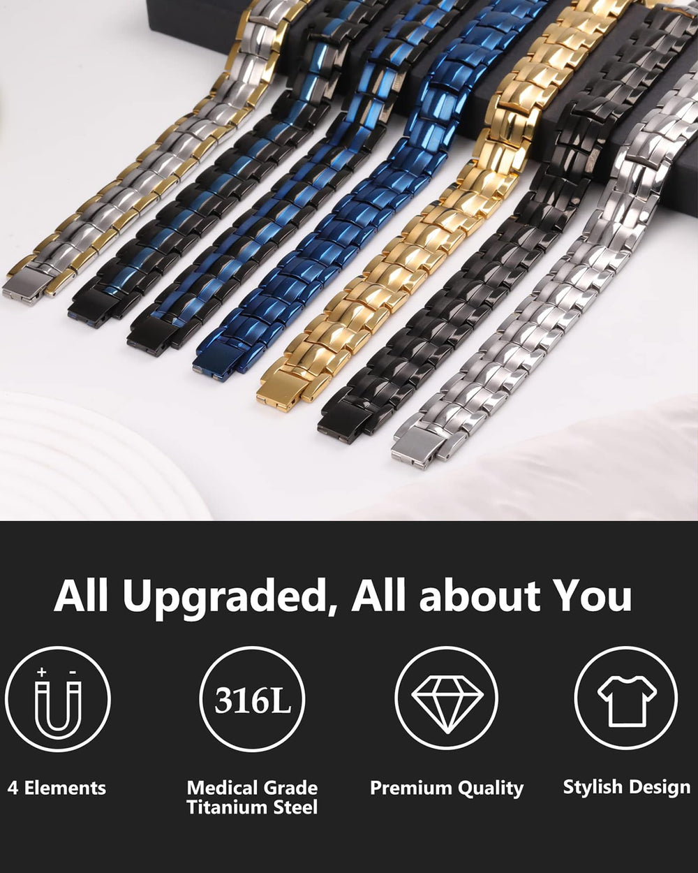 Feraco bracelet worn on model wrist, showcasing versatile styling and magnet details.