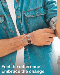 Open cuff design on wrist showing adjustable fit