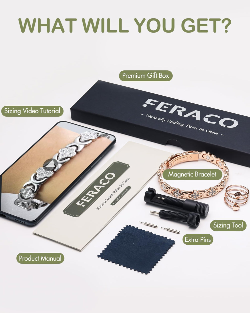 Feraco Copper Bracelet cleaning cloth included for upkeep and shine.