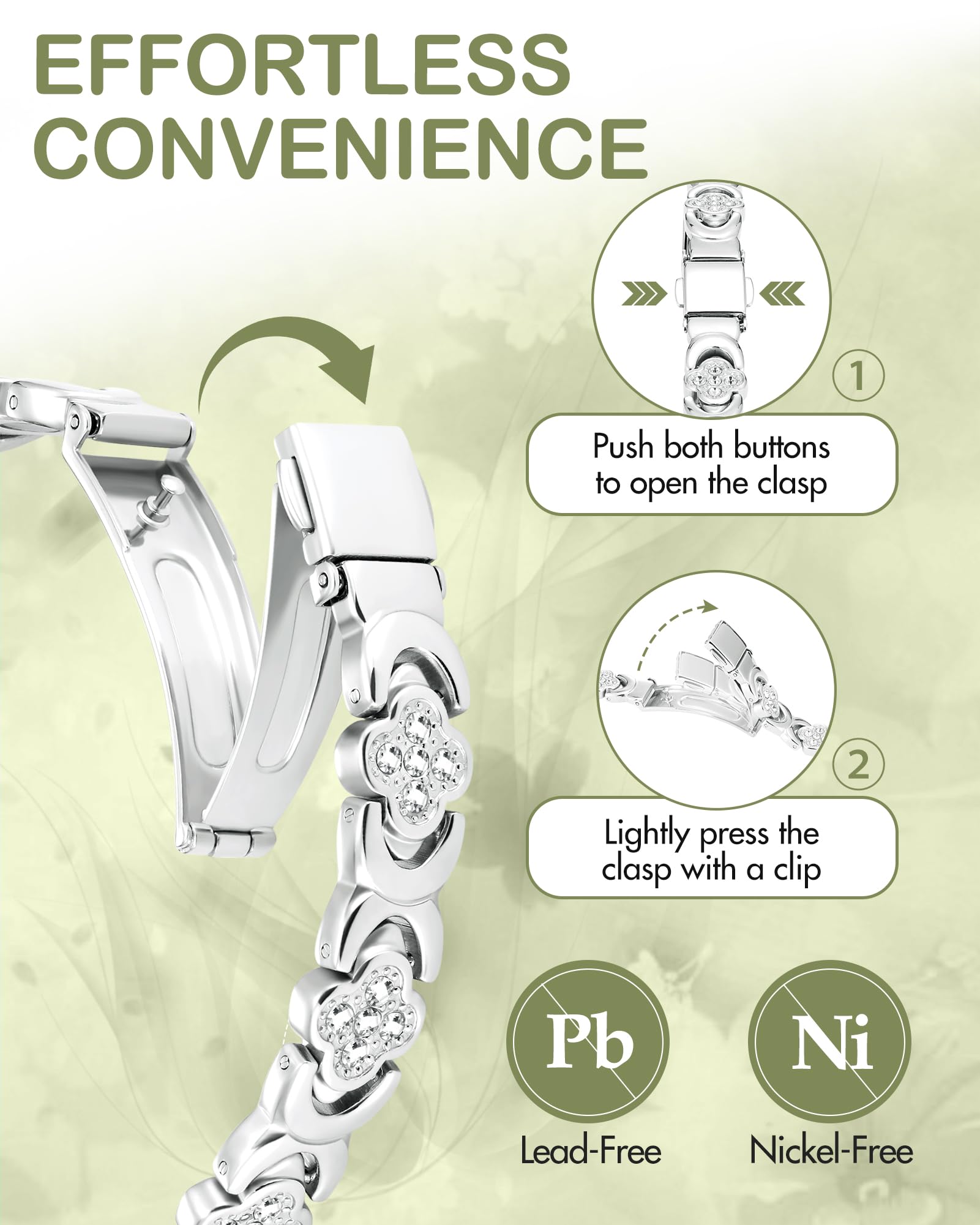 Feraco folding-clasp bracelet showing secure, easy-on/easy-off design