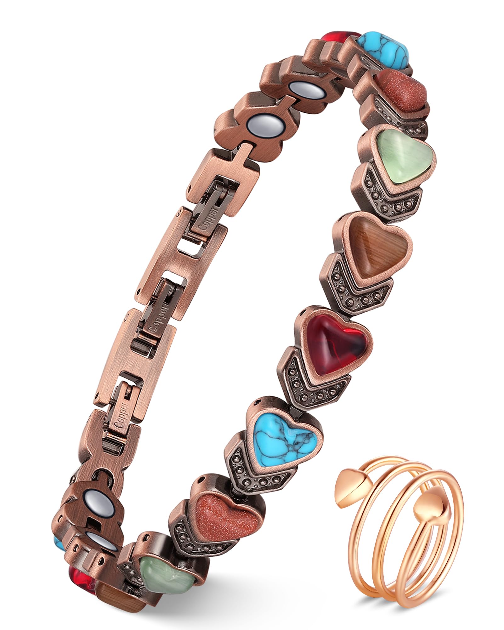 Feraco Heart Bloom copper bracelet with turquoise inlay for elegant everyday wear