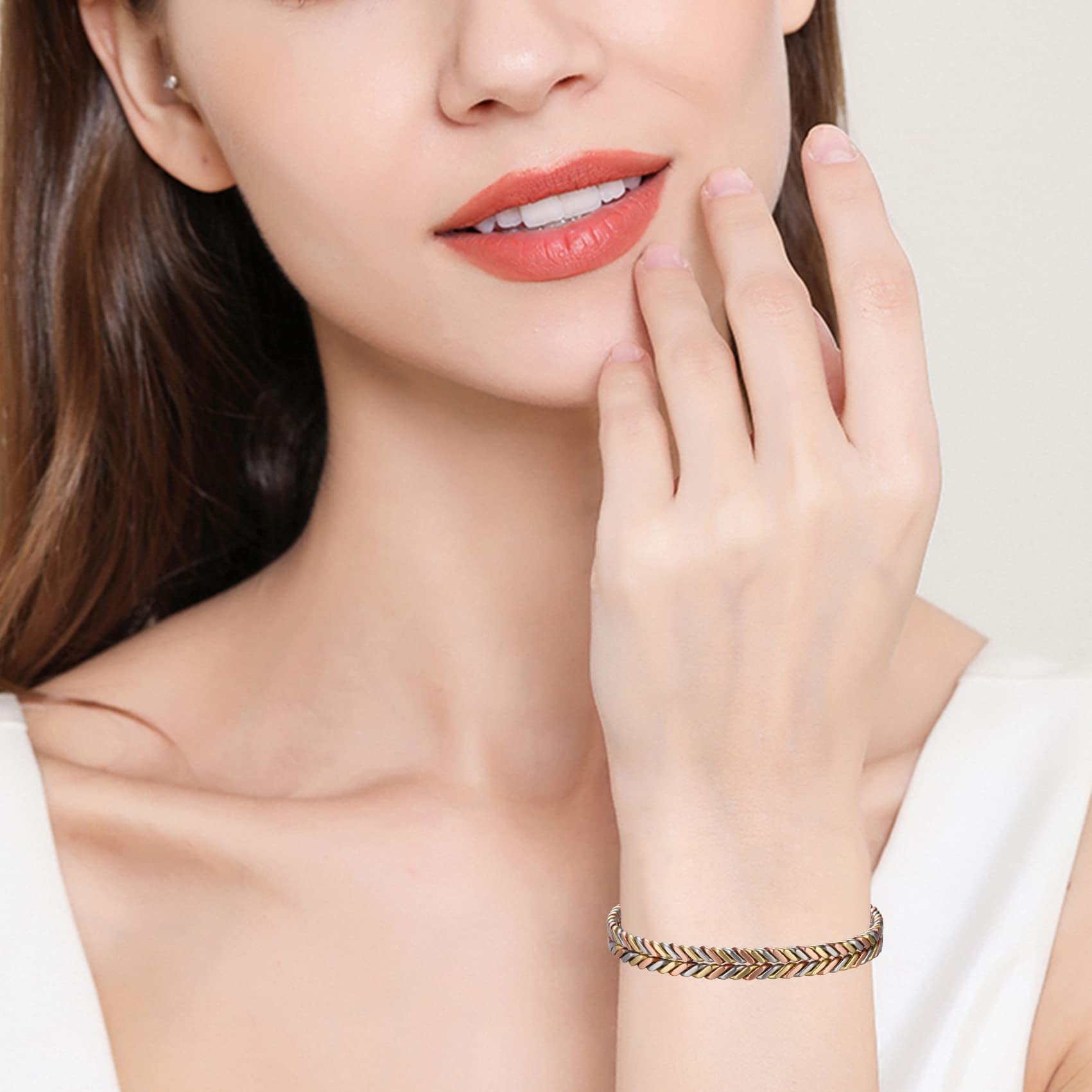 Feraco Pure Copper Bracelet lifestyle shot showing versatile styling